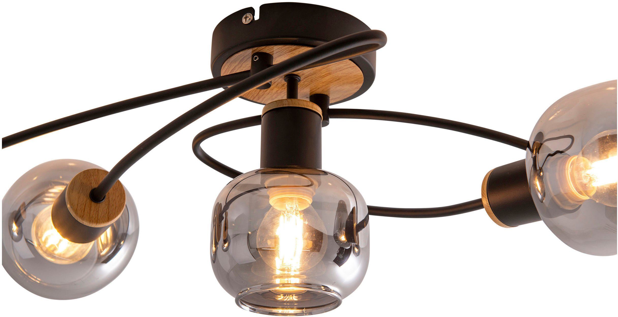 näve Deckenleuchte Fumoso, ohne Leuchtmittel, 5-flammig, E14, Glas dunkel getönt, geschwungene Form, schwarz, natur – Bild 3 von 5