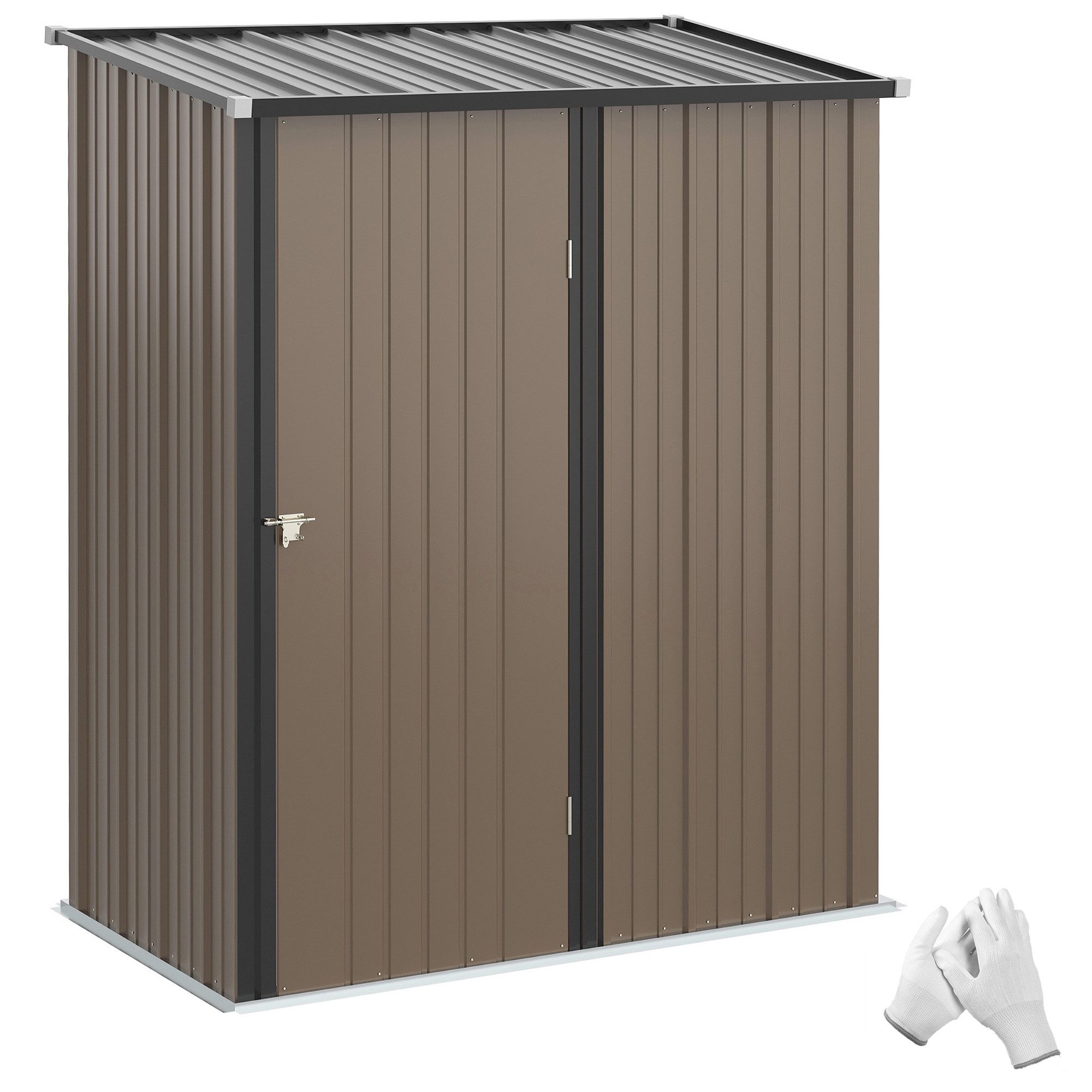 Outsunny Gerätehaus abschließbar Metall Geräteschuppen mit Pultdach, BxT: 161.5x94.5 cm, (Gerätehaus, 1 St., Geräteschuppen), für Garten, Braun