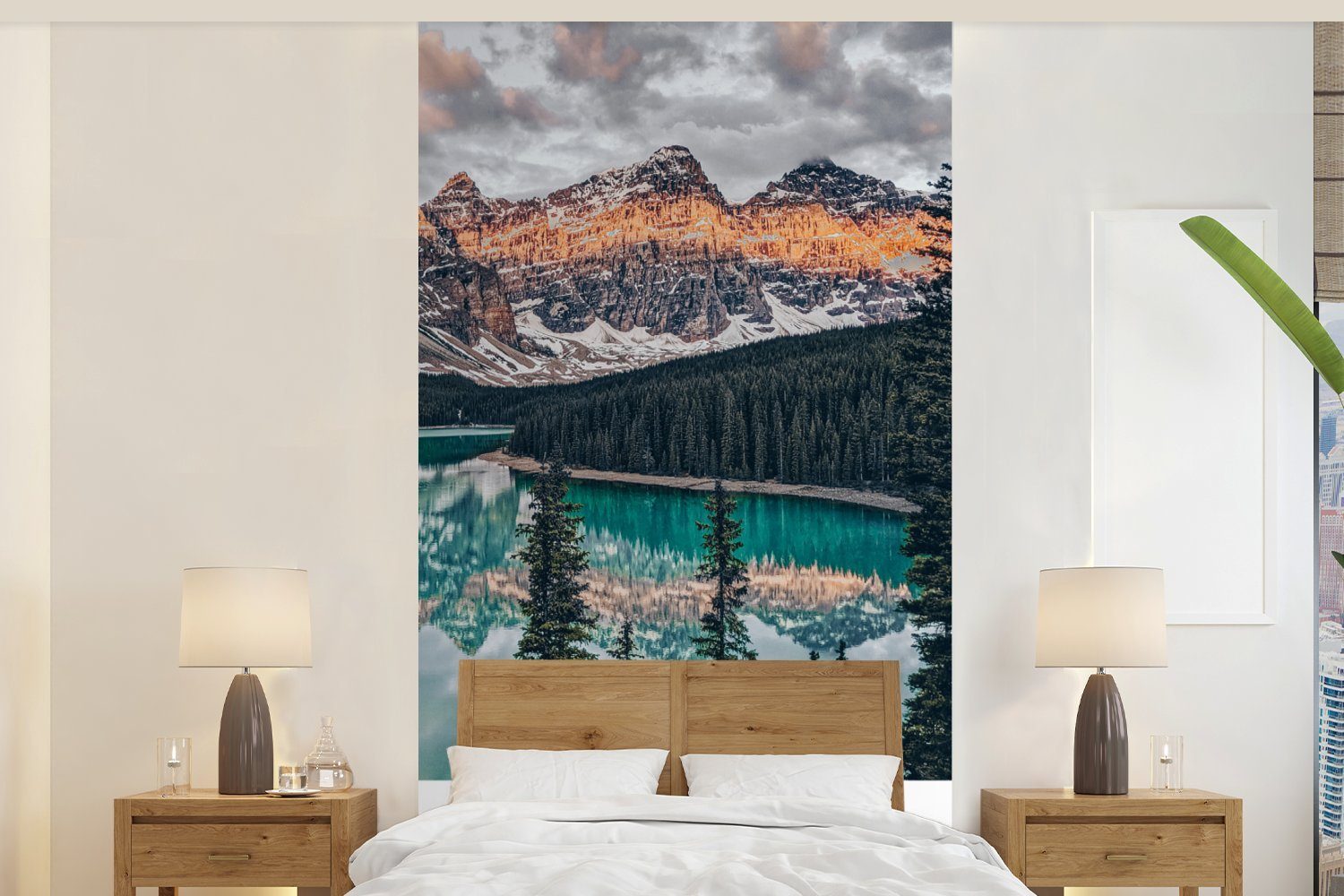 MuchoWow Fototapete Kanada - Berge - Natur - Wasser, Matt, bedruckt, (2 St), Vliestapete für Wohnzimmer Schlafzimmer Küche, Fototapete