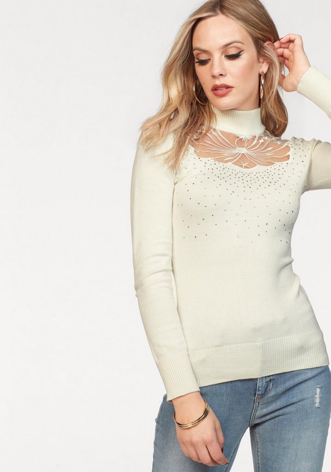Melrose Stehkragenpullover mit besticktem Netzeinsatz Melrose Stehkragenpullover mit besticktem Netzeinsatz
