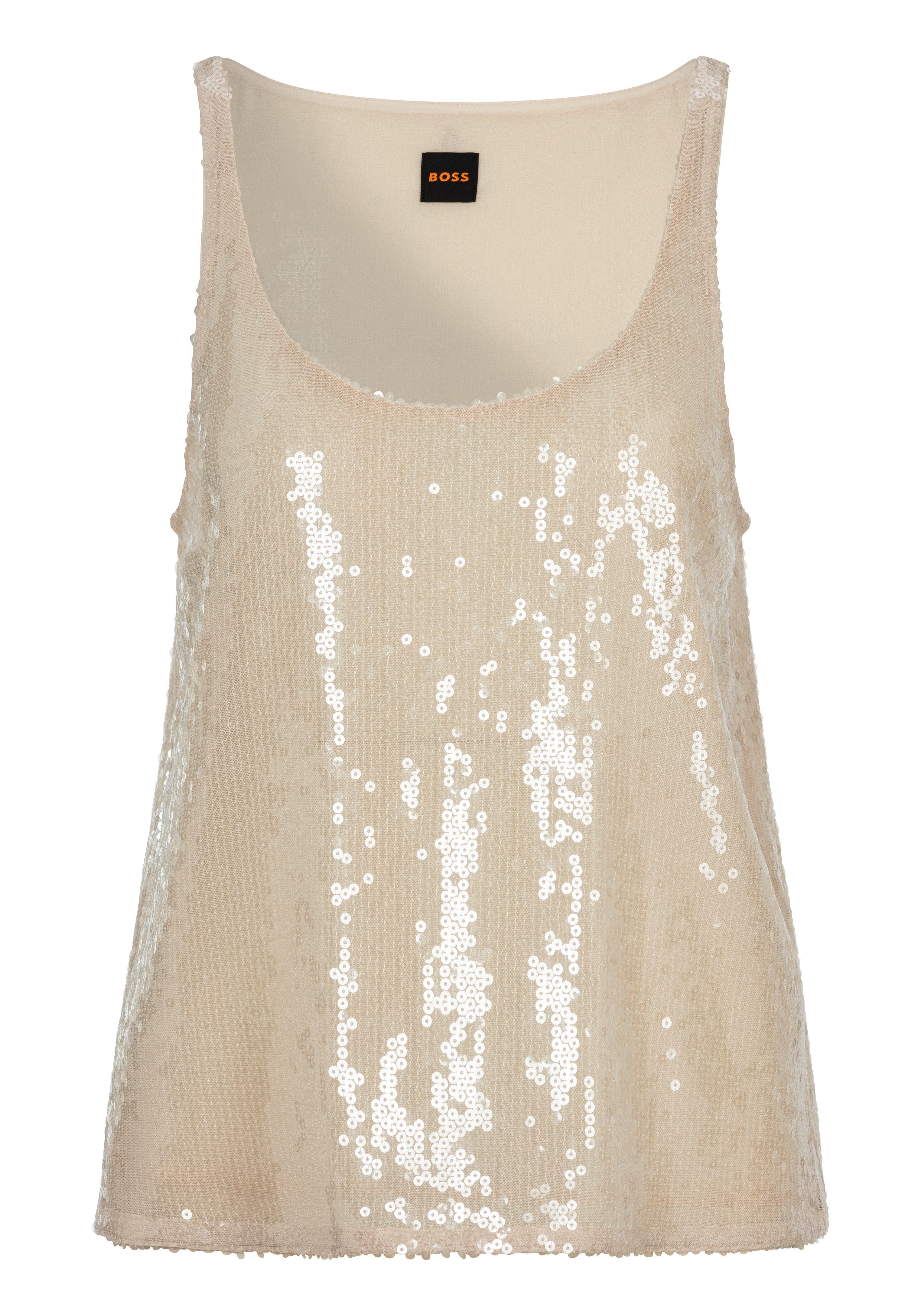 BOSS ORANGE Klassische Bluse Illettes Premium Damenmode mit Pailletten