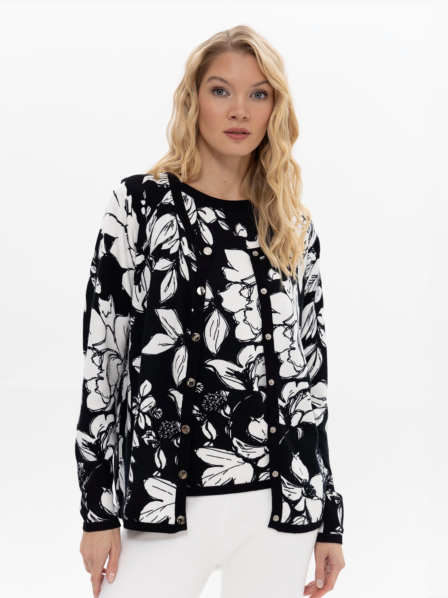 Passioni 2-in-1-Strickjacke mit grafischen Blumenmuster