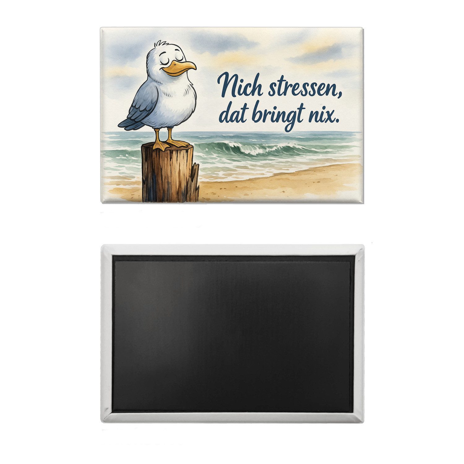 speecheese Magnet Möwe Nich stressen auf Aquarell Souvenir Magnet – Bild 2 von 2