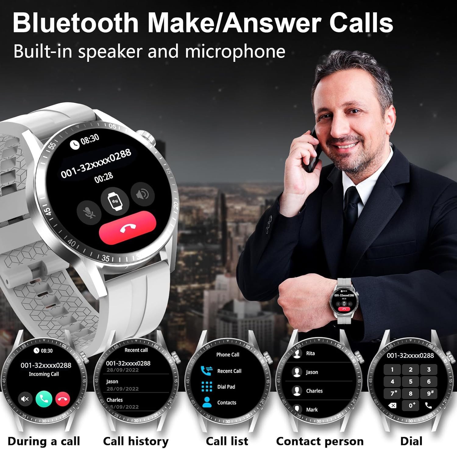 Zevelora Herren's Telefonfunktion Fitness-Tracker Smartwatch (1.39 Zoll, Android/iOS), mit 2 Uhrgürteln 100+ Sportmodi, Sportuhren für Android/iOS