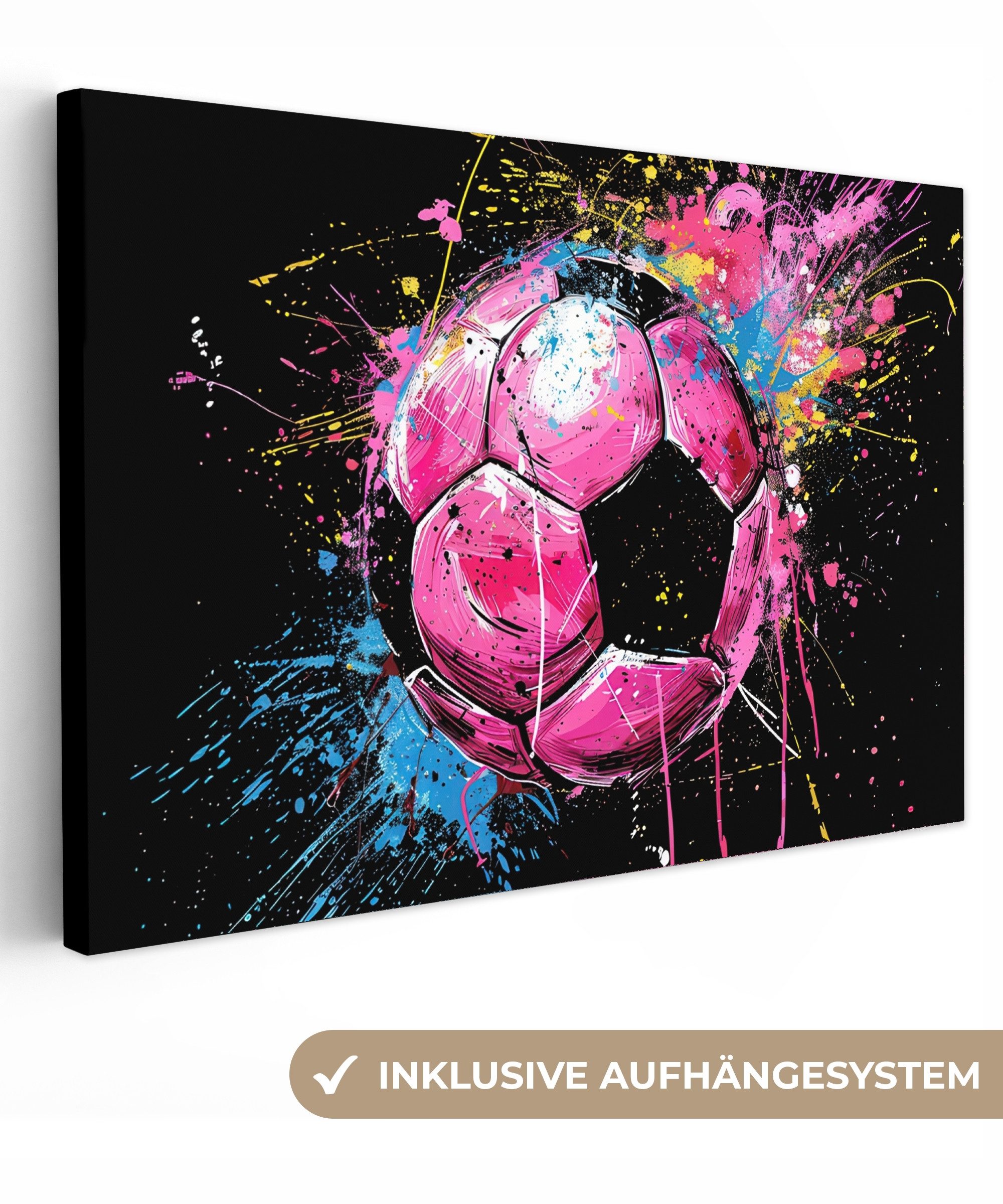 OneMillionCanvasses® Leinwandbild Graffiti - Sport - Fußball - Ball - Rosa, Fotodruck (1 St), Leinwand Bilder Klein, Wand Dekoration Aesthetic 30x20 cm