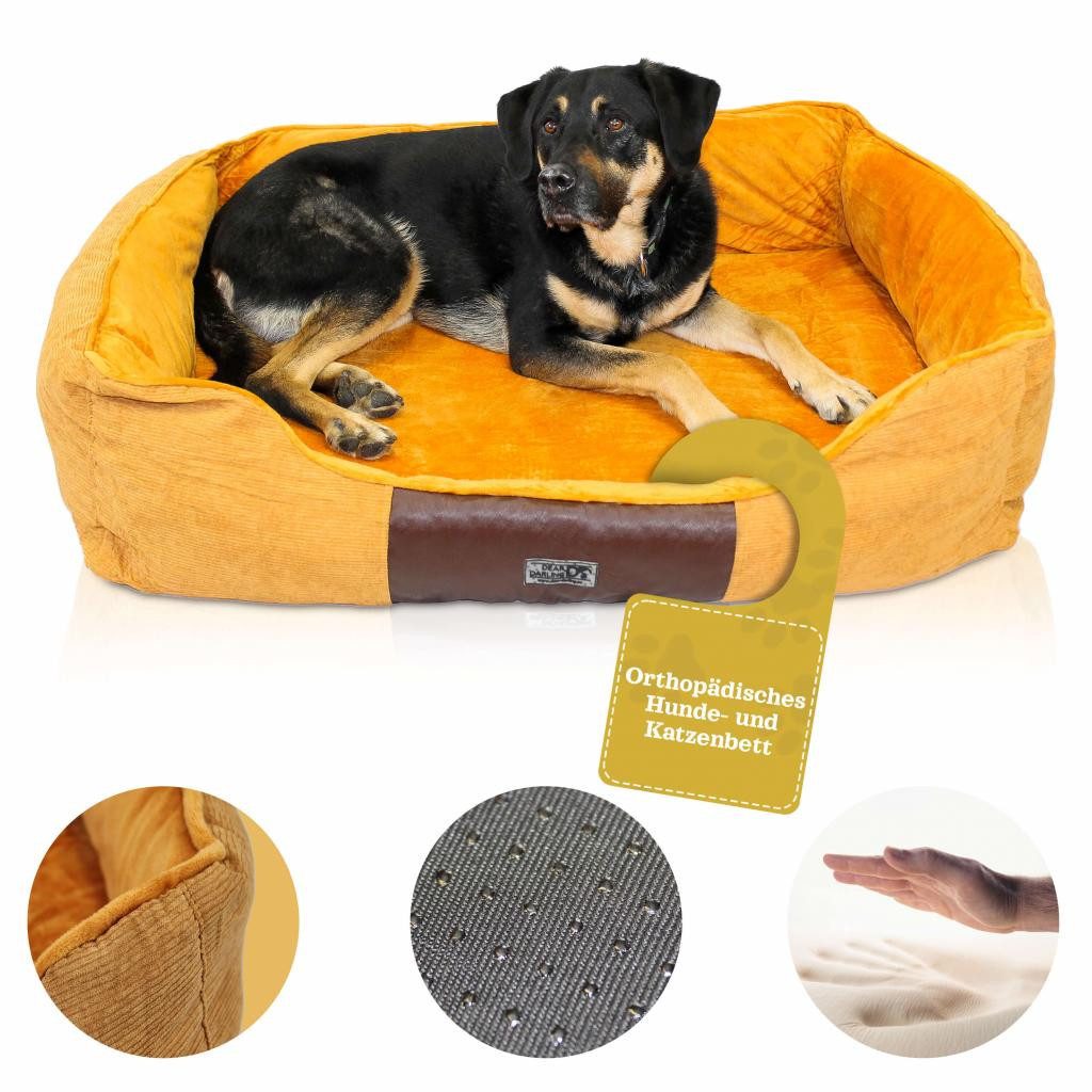Dear Darling Tierbett DD-04 Orthopädisches Luxus Katzenbett Hundebett Memory Schaum, Wendematratze mit weichem Kuschelfleece und Cordstoff