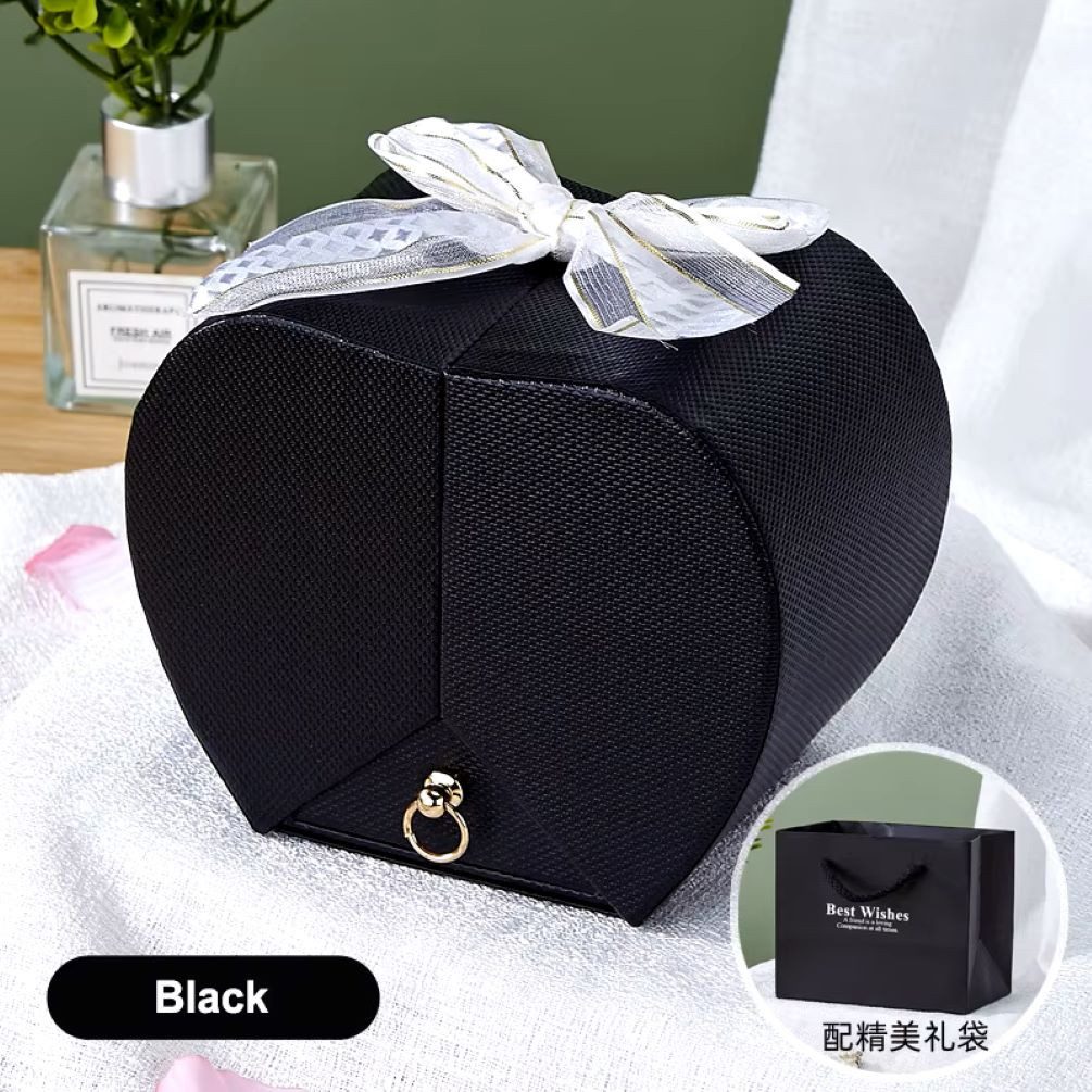 Kunstblume Echte Rose mit vierblättrigem Kleeblatt Kette Box in Schwarz