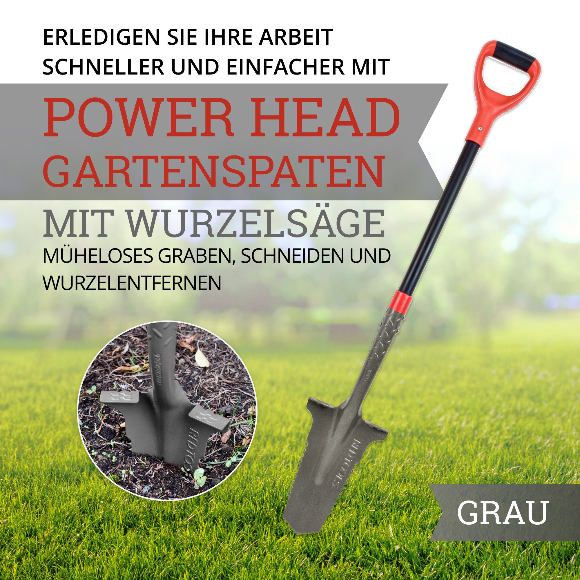 Spaten Power Head 115cm Gärtnerspaten - Spaten mit Wurzelsäge