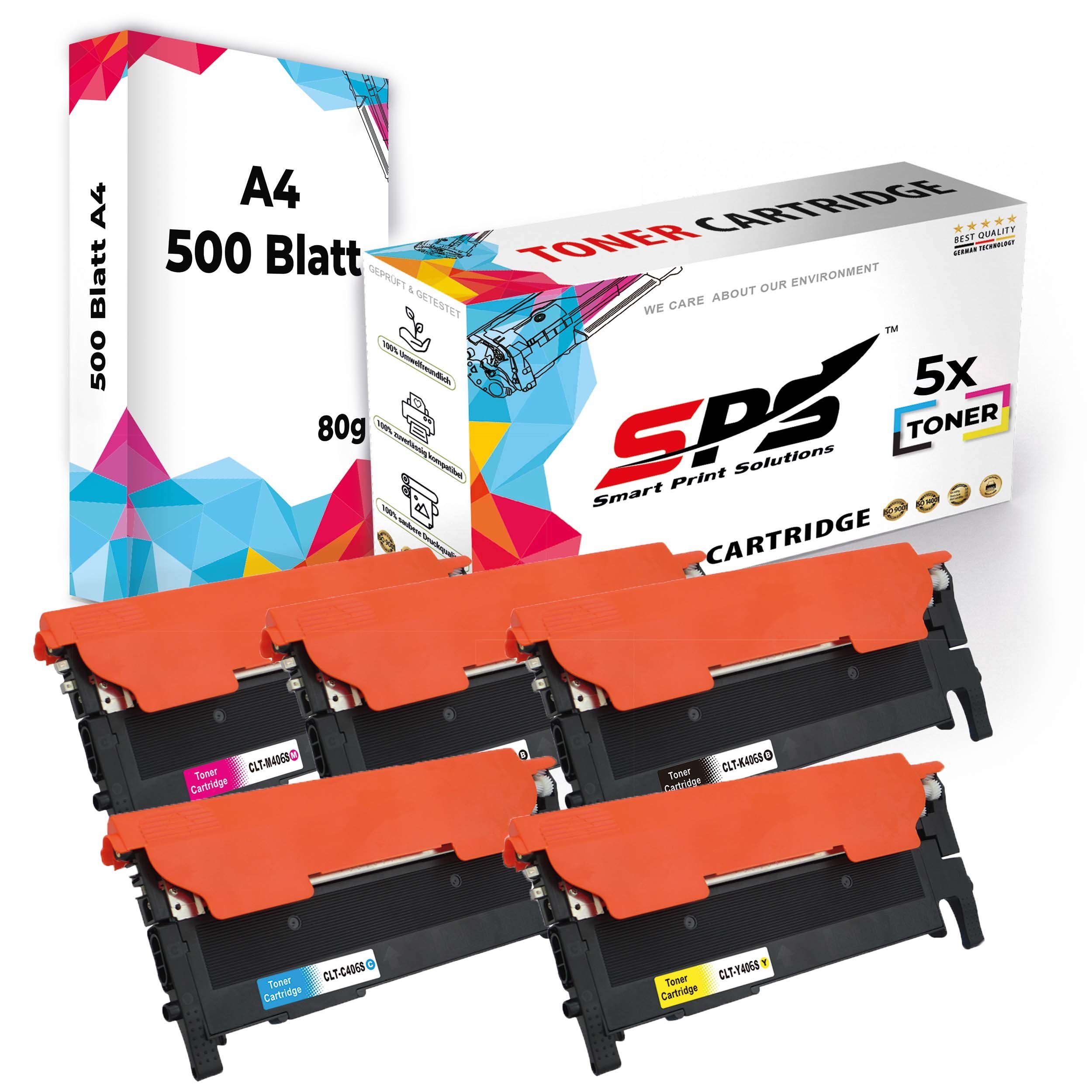 SPS Tonerkartusche Kompatibel für Samsung Xpress SL-C460W C406 CLT-C4, (5er Pack + A4 Papier, 5x Toner (2x Schwarz, 1x Cyan, 1x Magenta, 1x Gelb), 1x DIN A4 Druckerpapier 500 Blatt)