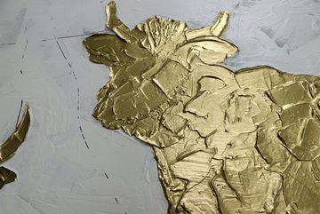 YS-Art Gemälde Golden Kühe, Tiere, Leinwand Bild Handgemalt Kuh Gold mit Rahmen