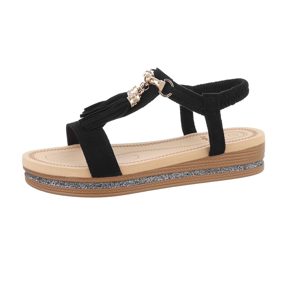 Ital-Design Damen Freizeit Riemchensandalette (85960276) Keilabsatz/Wedge Keilsandaletten in Schwarz