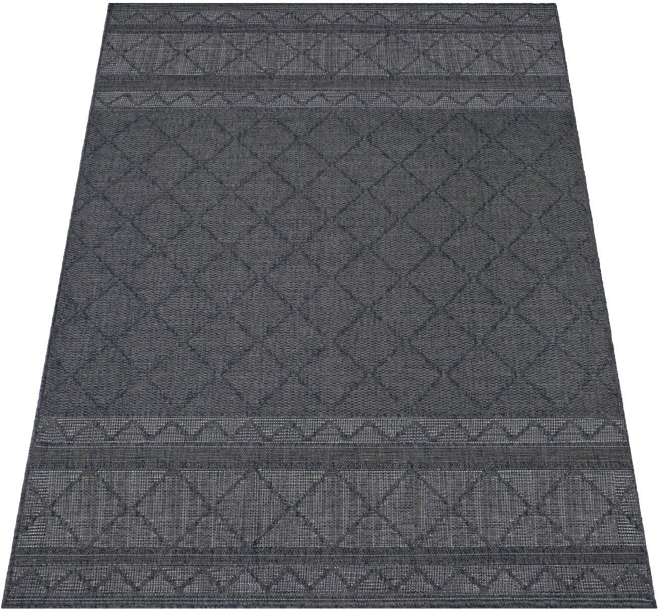 Teppich Vermont 191, Paco Home, rechteckig, Höhe: 4 mm, Flachgewebe, modernes Design mit Rauten, gesteift, Outdoor geeignet anthrazit | Kurzflor-Teppiche