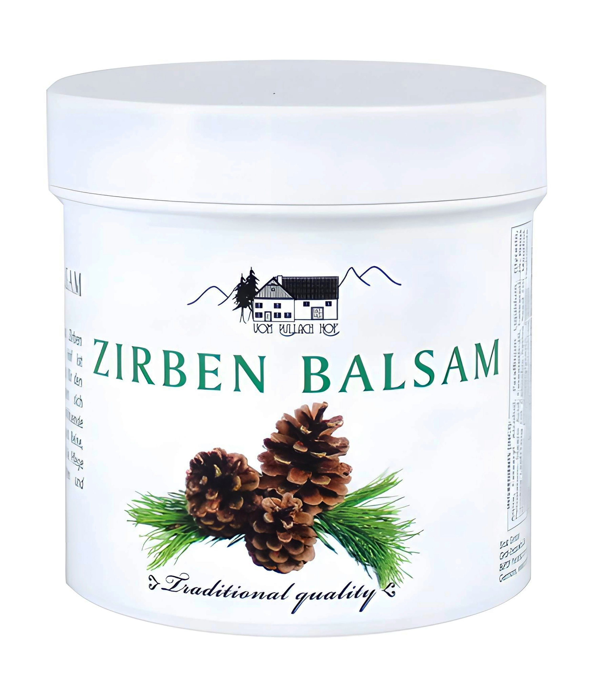 vom Pullach Hof Feuchtigkeitscreme ZIRBEN BALSAM 250ml Massagecreme Feuchtigkeitscreme Körpercreme 44, Hautpflege Massage Körper Creme