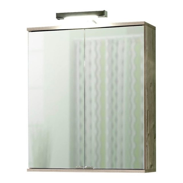 Schildmeyer Badezimmerspiegelschrank “Spiegelschrank Badezimmerschrank 2 türig inkl. Beleuchtung Modell Isola Silberfichte Dekor”