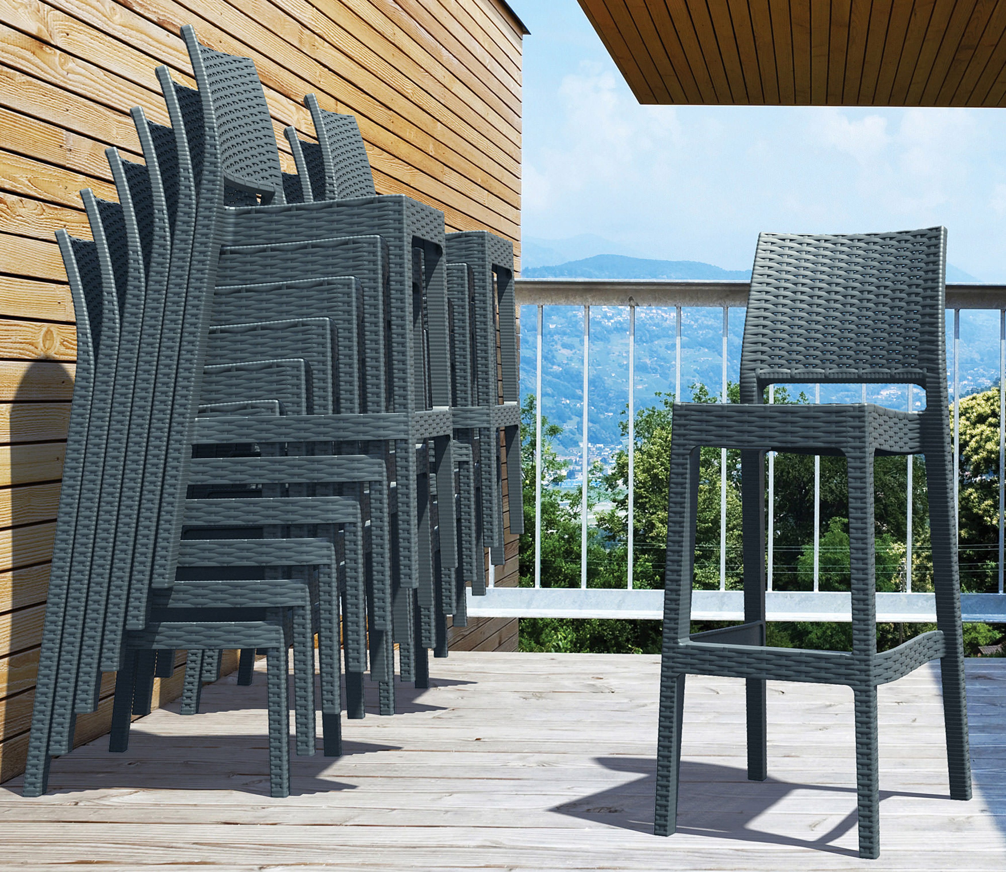 TPFLiving Barhocker 4er Set (Barstuhl - Hocker für Küche - stabiles Vierfußgestell), Thekenstuhl mit bequemer Sitzfläche: Kunststoff dunkelgrau