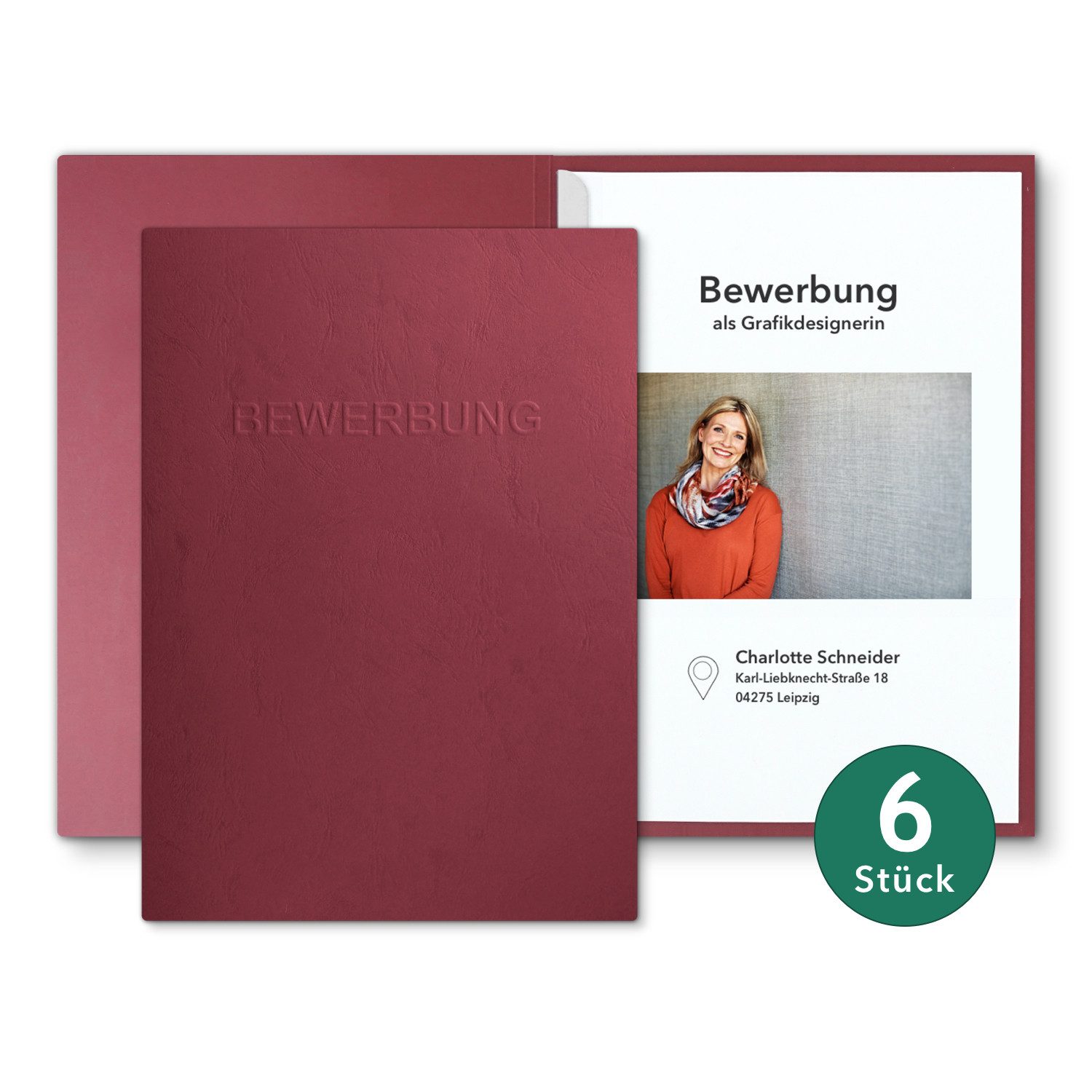 STRATAG Bewerbungsmappe in feinster Lederstruktur - 6 Stück 1-teilig mit 1 Klemmschiene (Set, 6-St., mit hochwertiger Relief-Prägung BEWERBUNG), direkt vom Hersteller STRATAG - handgefertigt in Deutschland