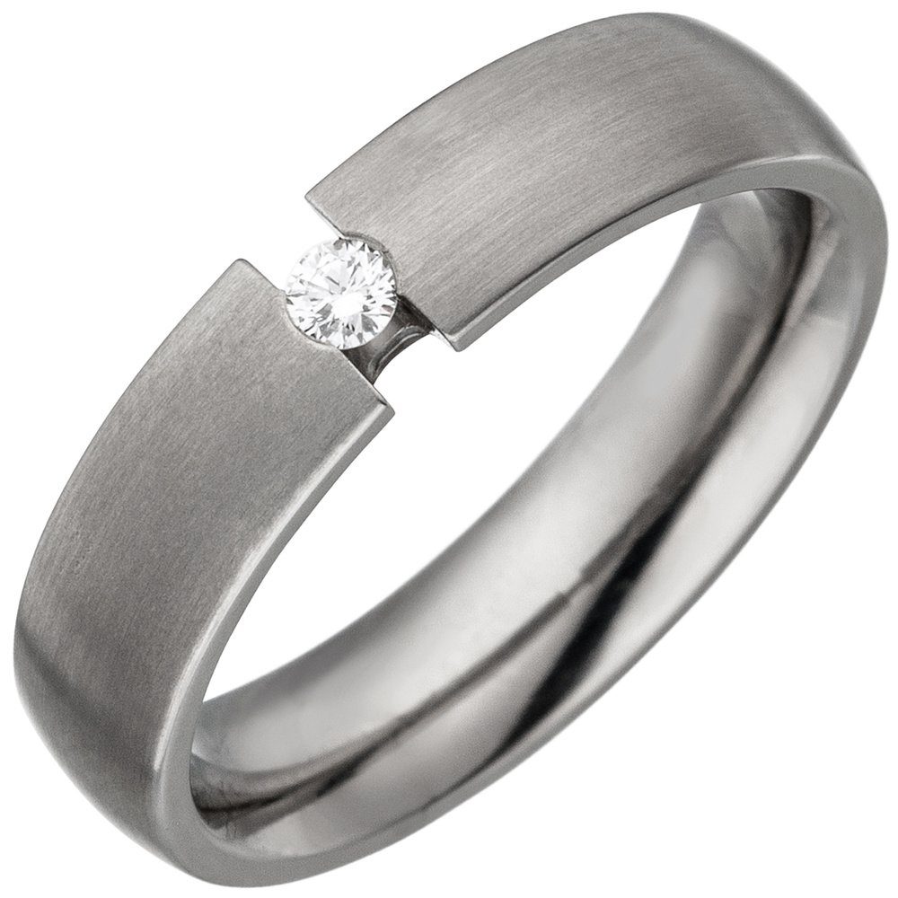 Diamant 0,05ct. Partner-Ring mit Schmuck Titan Titanring matt Brillant Krone Fingerring Verlobungsring aus