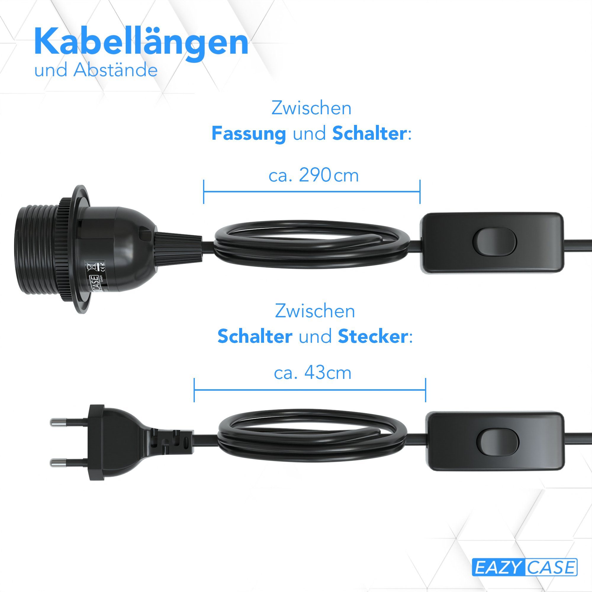 Schwarz Lampenaufhängung Lampensockel EAZY Lampenfassung mit Lampen Schalter Kabel Netzstecker Kabel Fassung und CASE E27 E27 Schalter 3,5m,