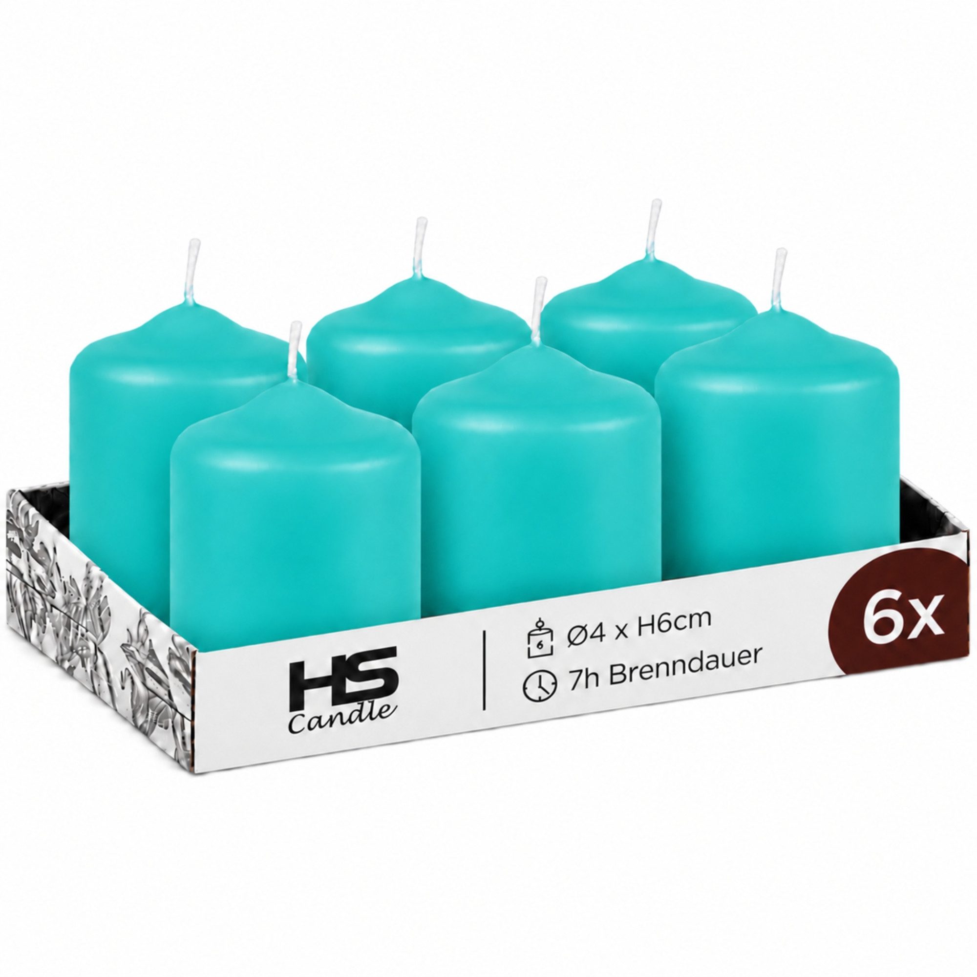 HS Candle Stumpenkerze Set kompakt und unparfümiert, Ø4cm x H6 cm (6-tlg., Dekolicht), bis zu 7h Brenndauer je Kerze, Wachsmischung, Made in EU