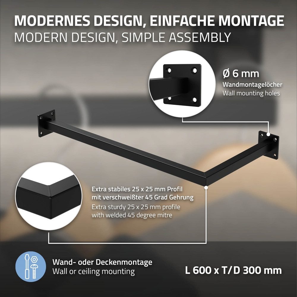 ML-DESIGN Kleiderstange Kleiderständer Übereck für die Wand aus Stahl rostfrei L-Form (1 St), Garderobenstange 60x30cm Schwarz L-Form Kleiderständer Kleidergestell
