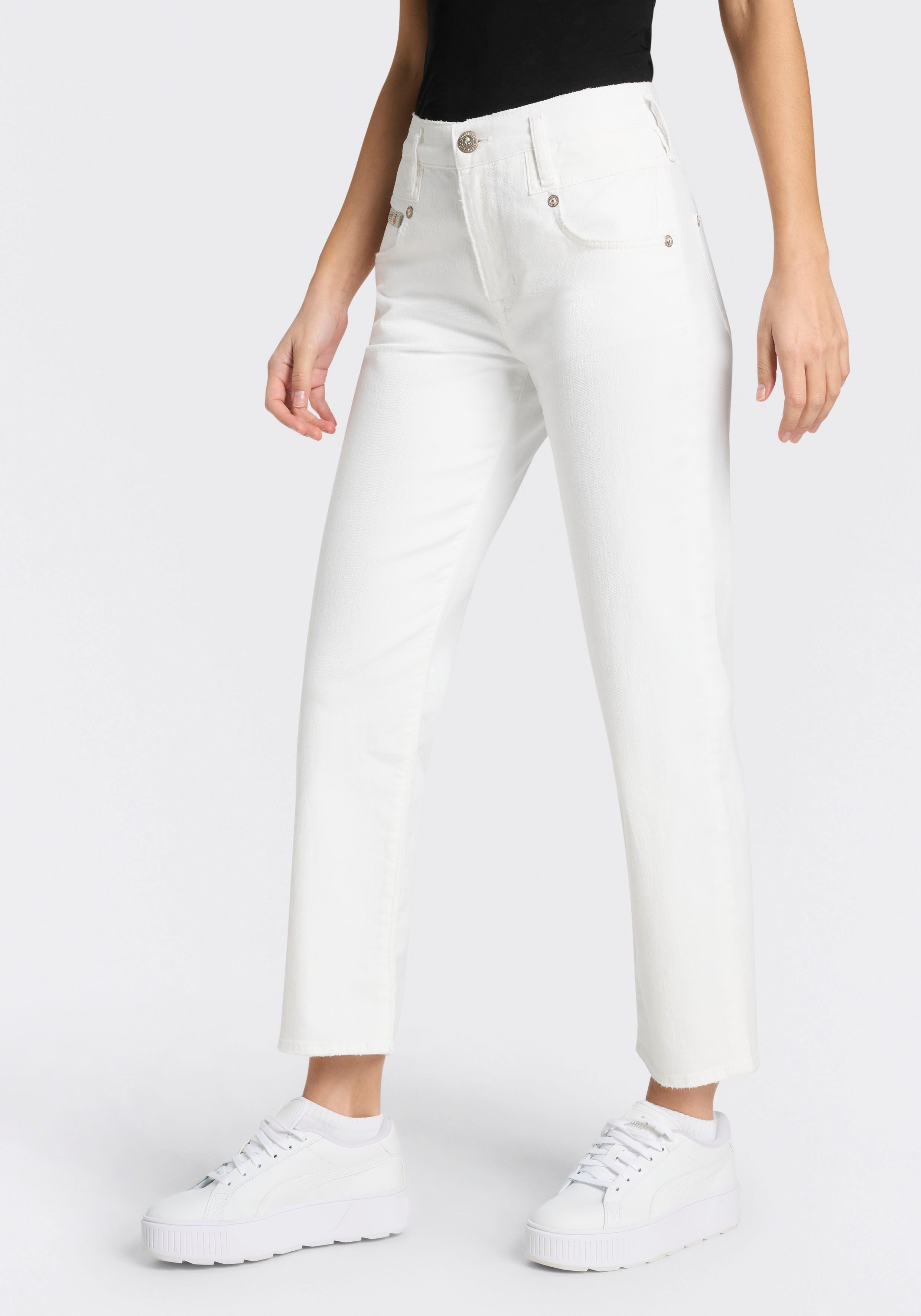 Herrlicher Straight-Jeans Breezy Cropped Denim White Stretch High Waist