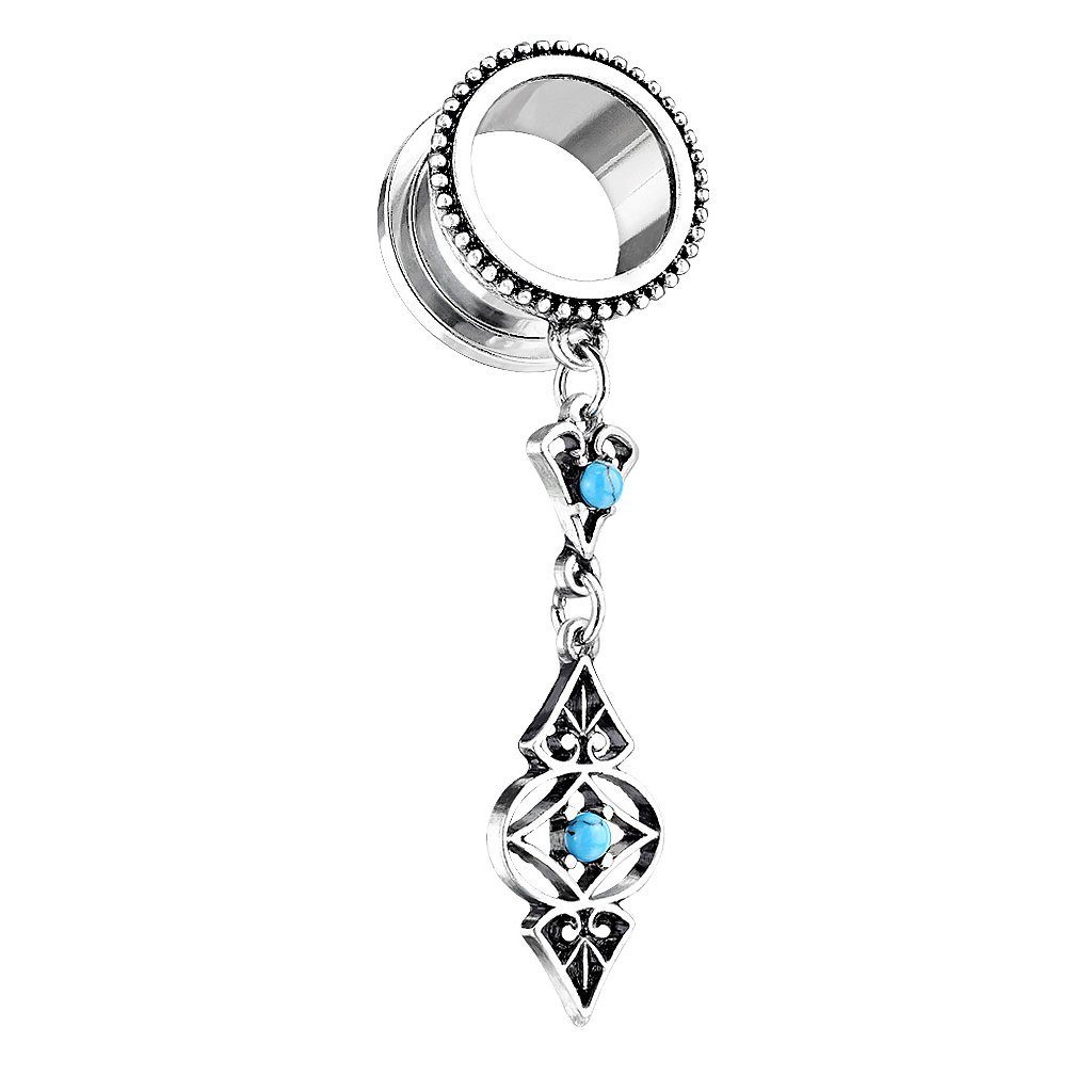 Taffstyle Plug Flesh Plug Schraub Tunnel Charm Stein Perle Tribal Tribal Vintage Piercing Türkis, Anhänger mit Türkis Ohr Edelstahl