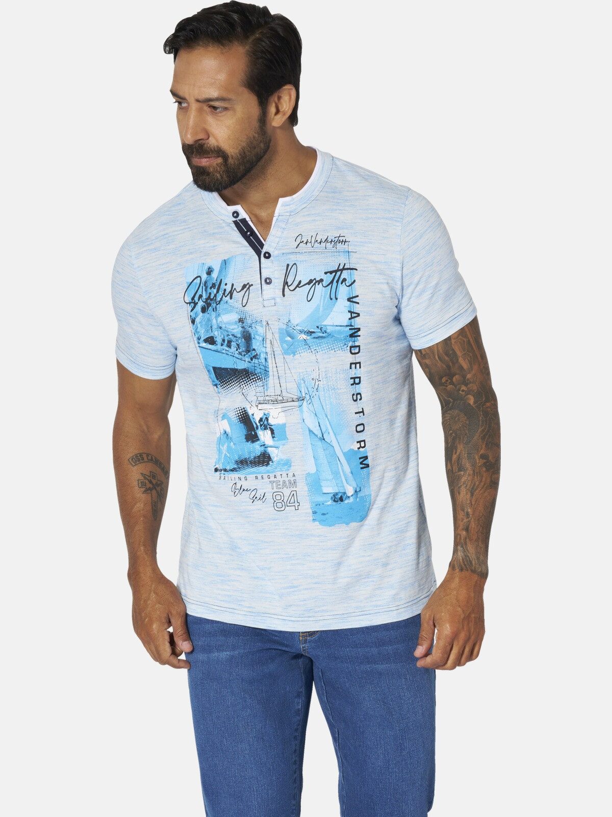 Jan Vanderstorm T-Shirt TJELVAR mit großem Boot-Print