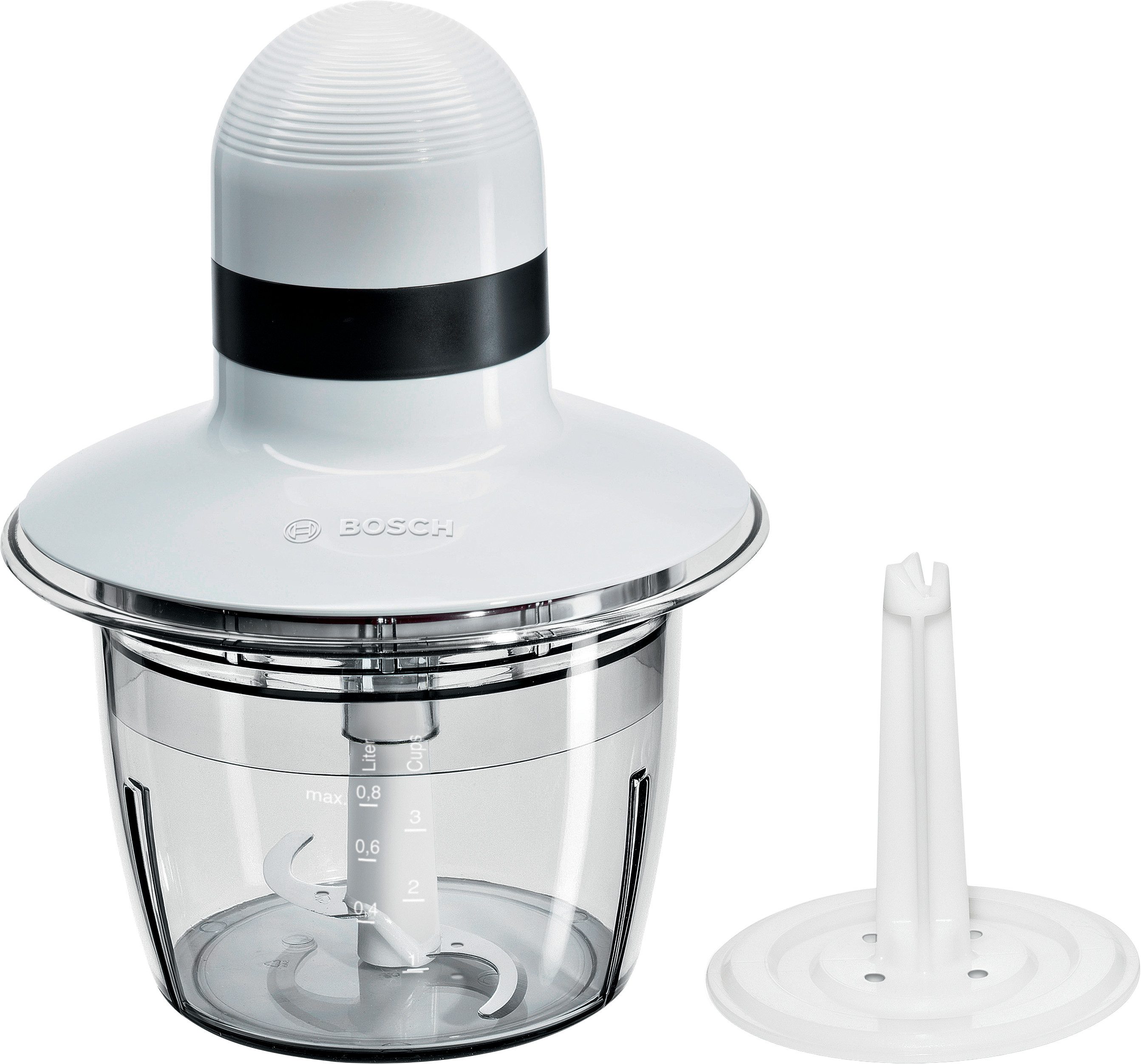 BOSCH Zerkleinerer MMR08A1, 800ml Behälter, Schlagscheibe, Edelstahl-Messer, weiß, 400 W, Behälter mikrowellengeeignet, Einhand-Bedienung