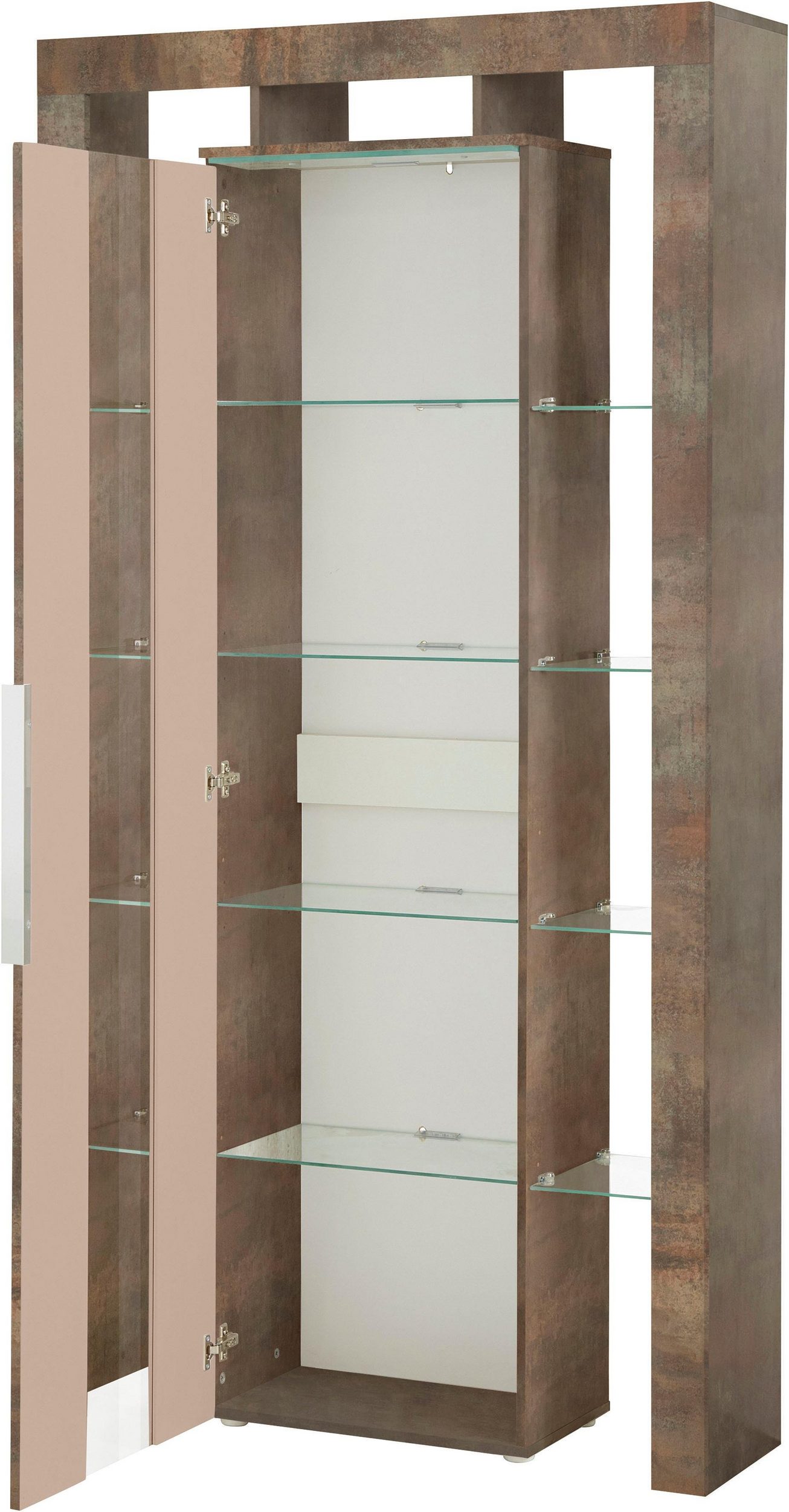 PLACES OF STYLE Vitrine LIMA - Stahlfarben-Braun / Cappuccino Hochglanz