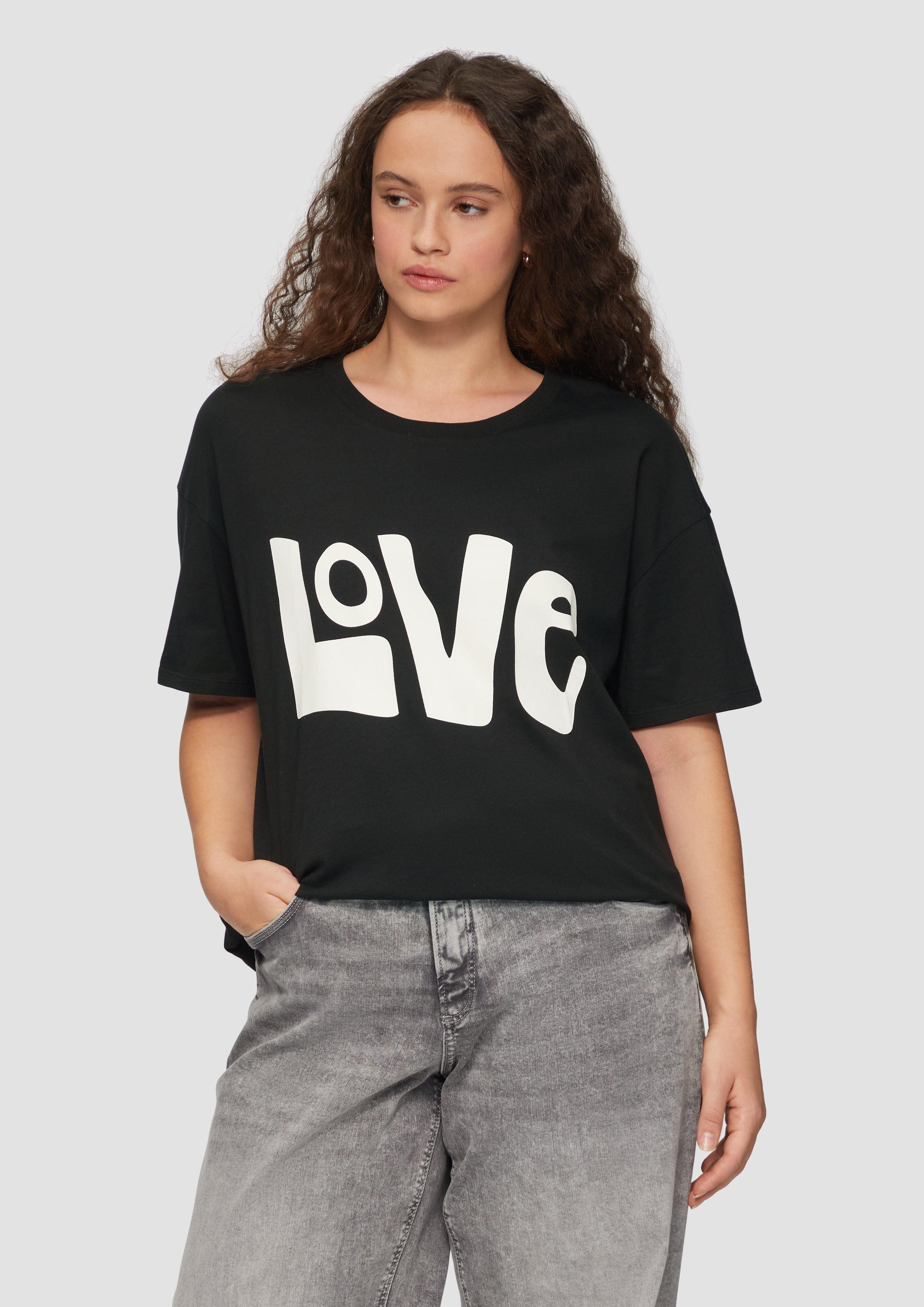 QS Kurzarmshirt Printshirt mit überschnittener Schulter günstig online kaufen