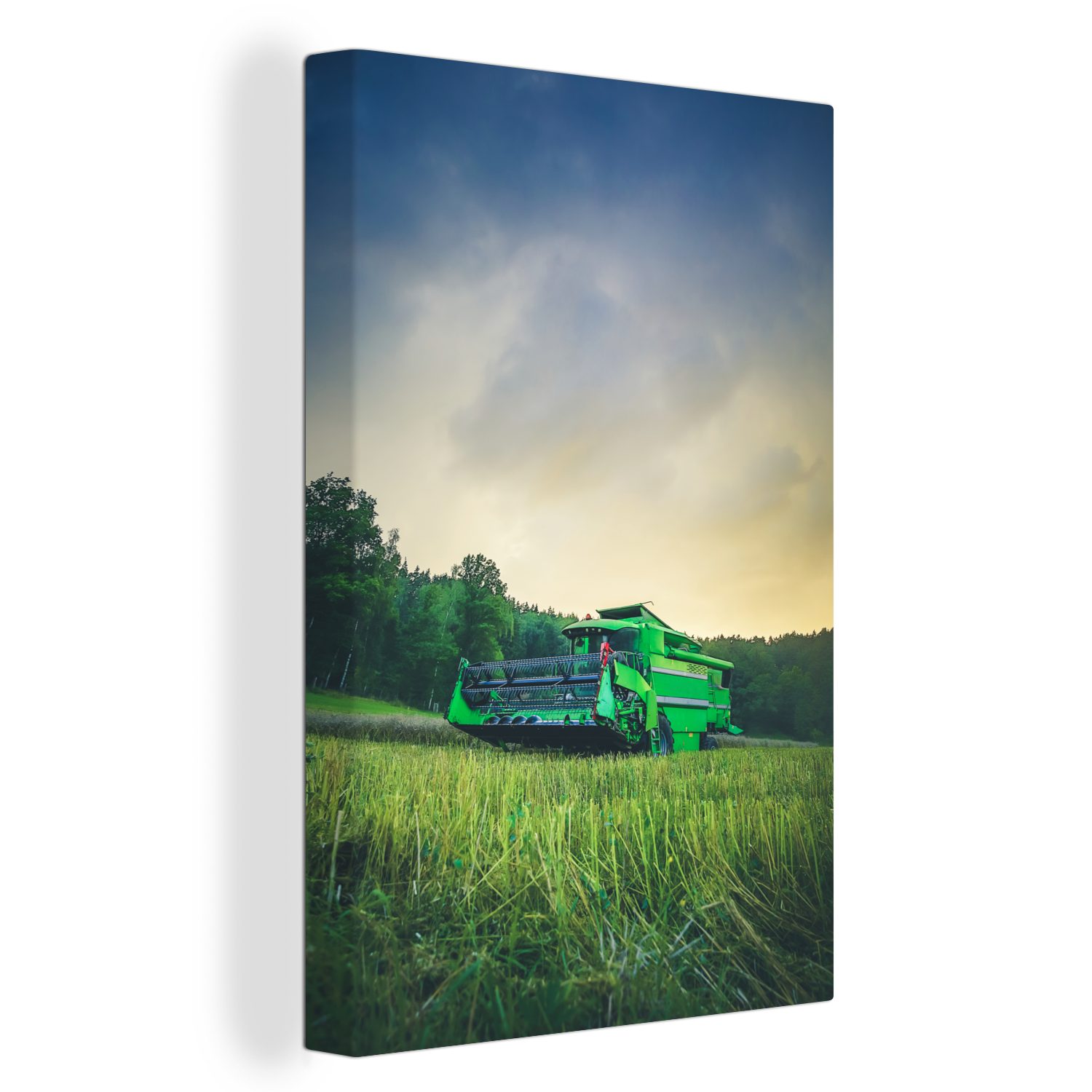 OneMillionCanvasses® Leinwandbild Traktor - Gras - Grün, (1 St), Leinwandbild fertig bespannt inkl. Zackenaufhänger, Gemälde, 20x30 cm