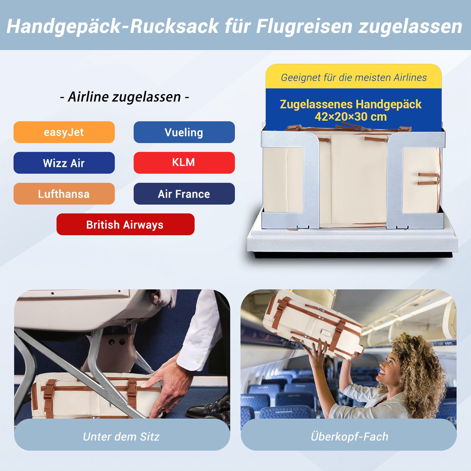 KONO Reiserucksack Handgepäck Laptop Rucksack 42x30x20,25L mit Schuhfach für Reisen&Sport
