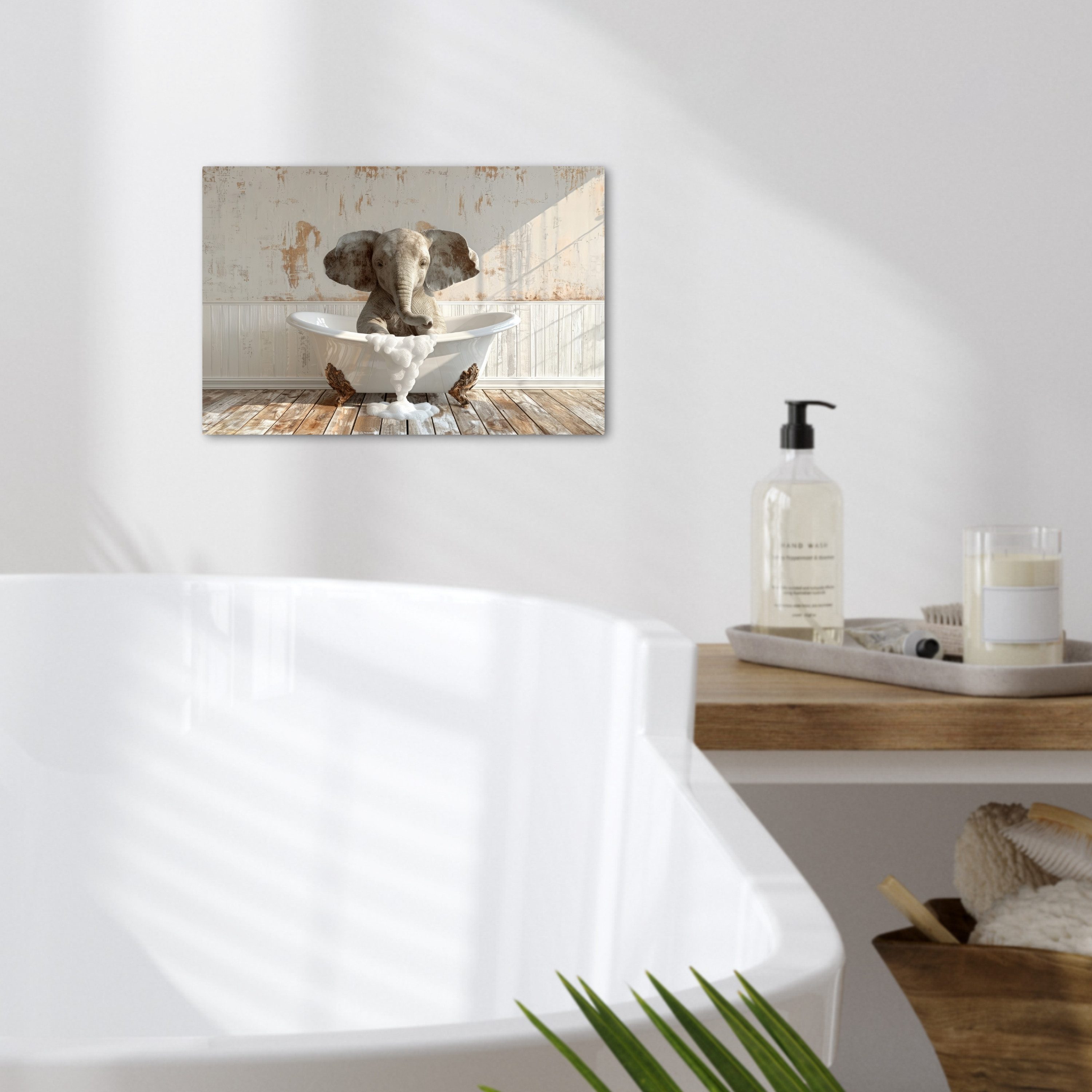 OneMillionCanvasses® Leinwandbild Vintage - Elefant - Badewanne - Schaumstoff - Wilde Tiere, Fotodruck (1 St), Bilder für Badezimmer, Bad und Toiletten Deko, Bi – Bild 2 von 5