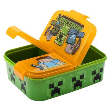 Minecraft Lunchbox Minecraft Kinder 2 tlg Set 3 Kammern Brotdose, XL Alu-Trinkflasche 530 ml Creeper