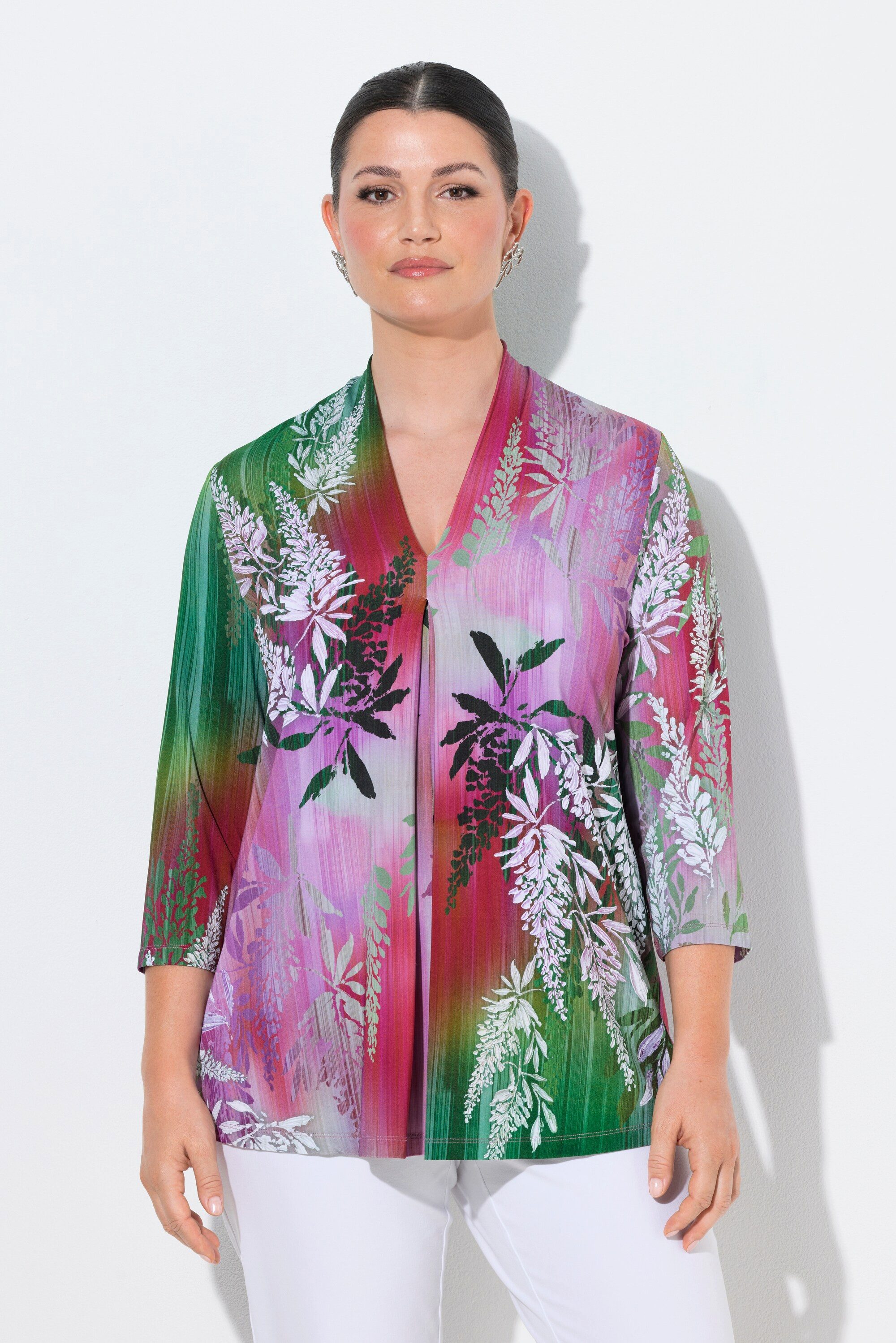 Ulla Popken T-Shirt Slinky-Shirt A-Linie Kelchkragen V-Ausschnitt