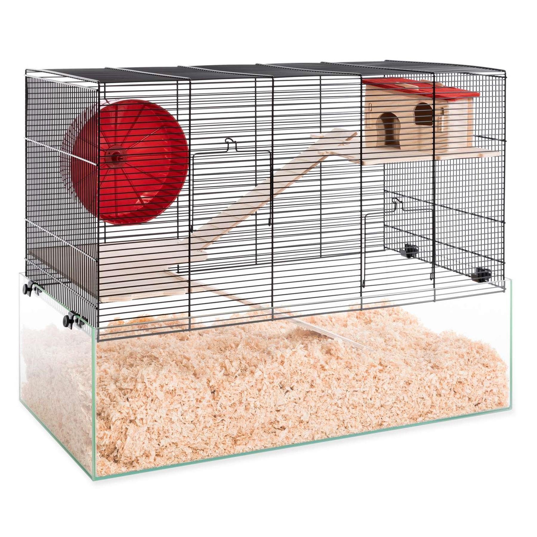 Kleintierkäfig Mäuse- & Hamsterheim Kleintierkäfig MINNESOTA Holzausstattung&Laufrad