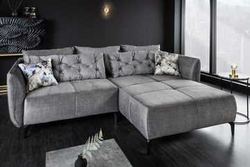 riess-ambiente Ecksofa MARRAKESCH 245cm grau / schwarz, Einzelartikel 1 Teile, Wohnzimmer · Samt · L-Form · Couch inkl. Kissen · Design