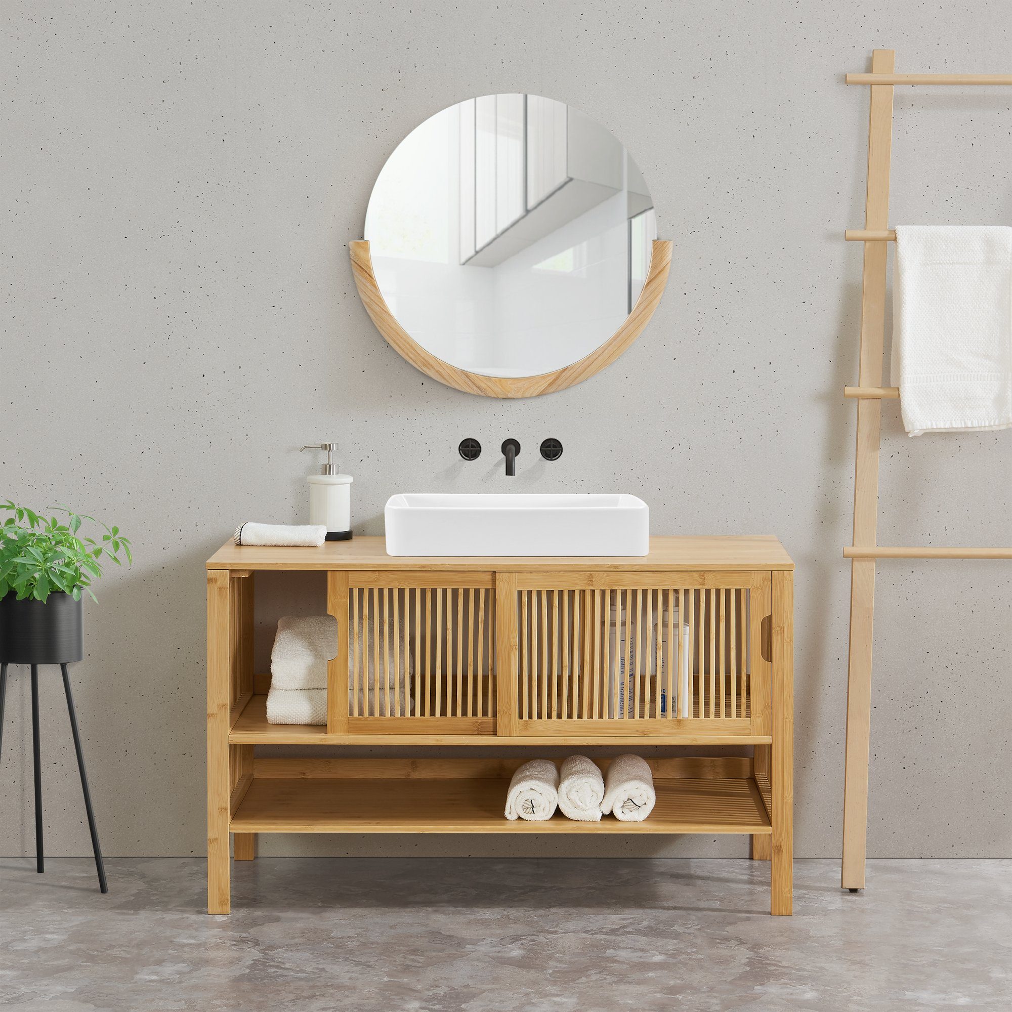 en.casa Waschbeckenunterschrank »Hvaler« Unterschrank 60x100x45cm Bambus günstig online kaufen