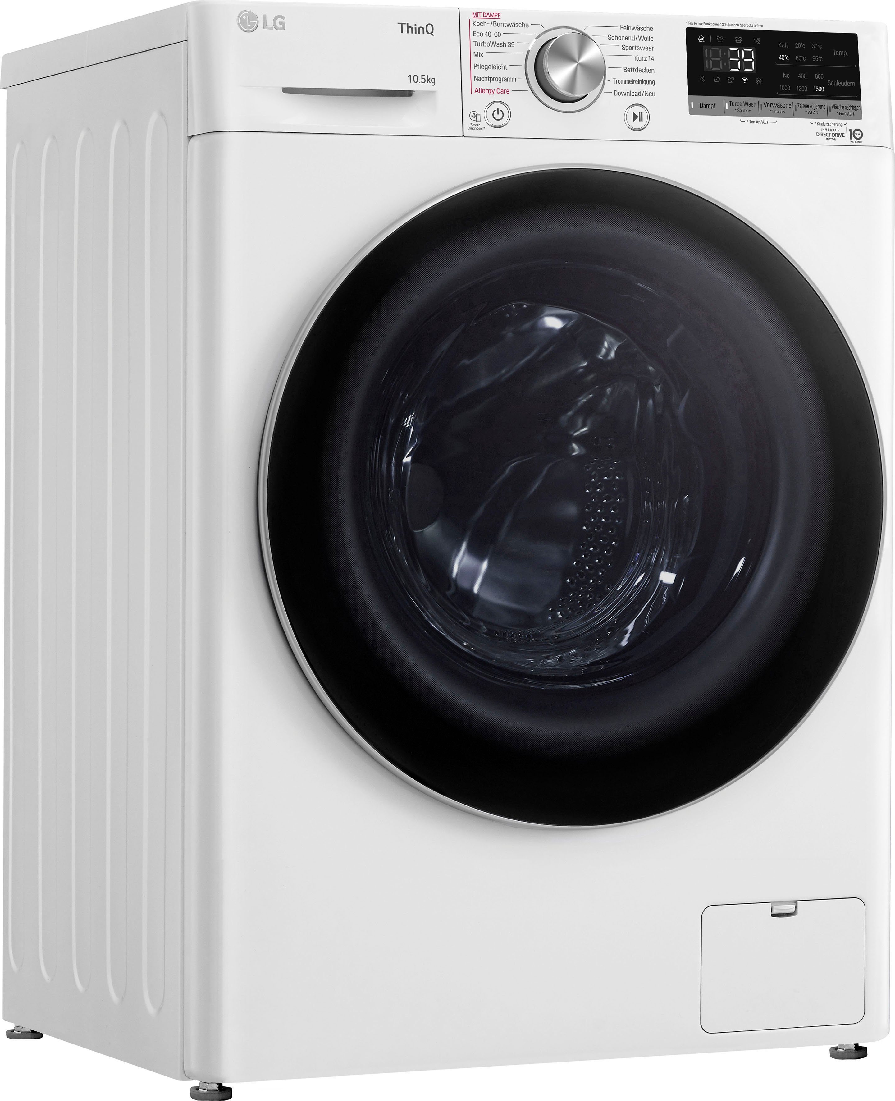 LG Waschen 1600 F6WV710P1, Minuten in 10,5 U/min, Waschmaschine TurboWash® nur 39 kg, -