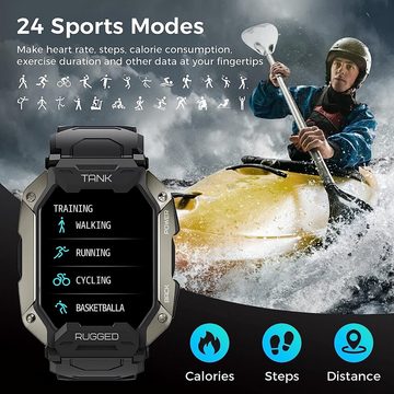 KOSPET Smartwatch (1,72 Zoll, Android iOS), Herren Telefonfunktion Wasserdicht Sportuhr Militärische Fitnessuhr