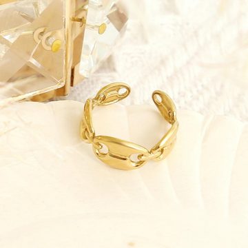 Made by Nami Fingerring Edelstahl Ring Gold mit mehreren verbundenen Gliedern, Damen Schmuck Größenverstellbar & Wasserfest