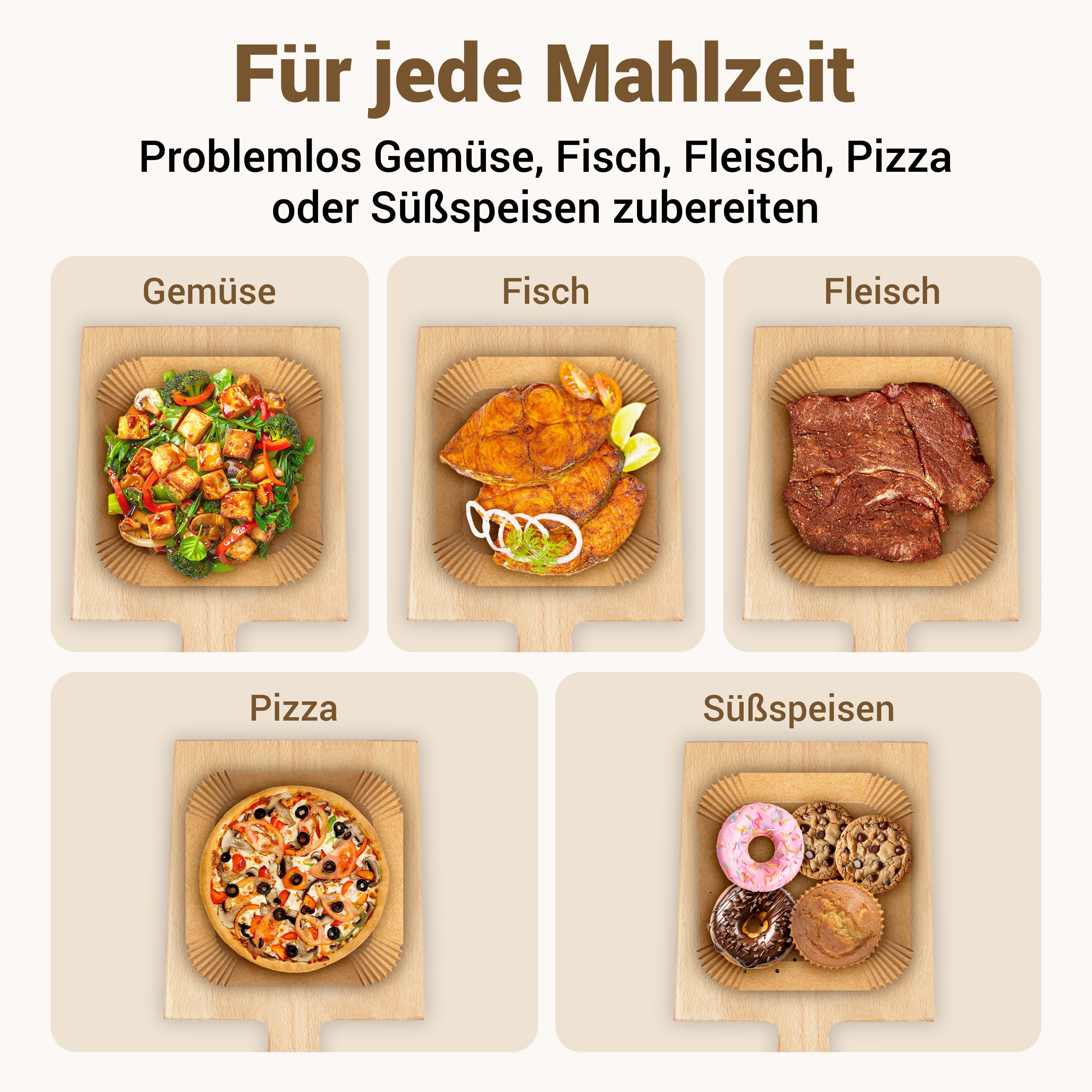 Smart-Planet Backpapier Backpapier für Heißluftfritteuse 125 Stk 20-24cm Airfryer, Antihaft-Beschichtung, rund, eckig – Bild 5 von 5
