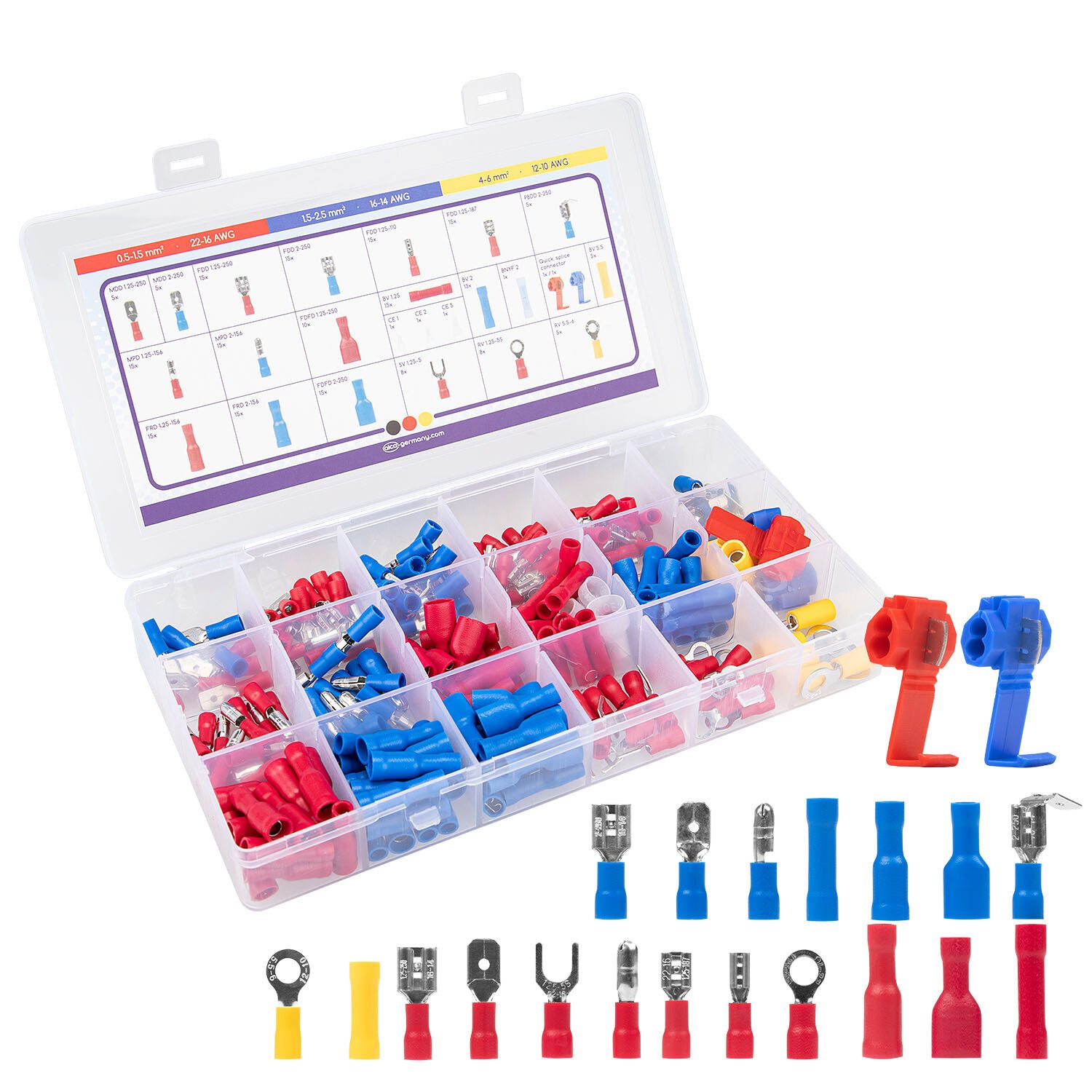 alca Kabelverbinder-Sortiment Kabelschuhe SET 220 Stk. elektr. Steckverbinder Löt. Quetschverbinder, 220-tlg.