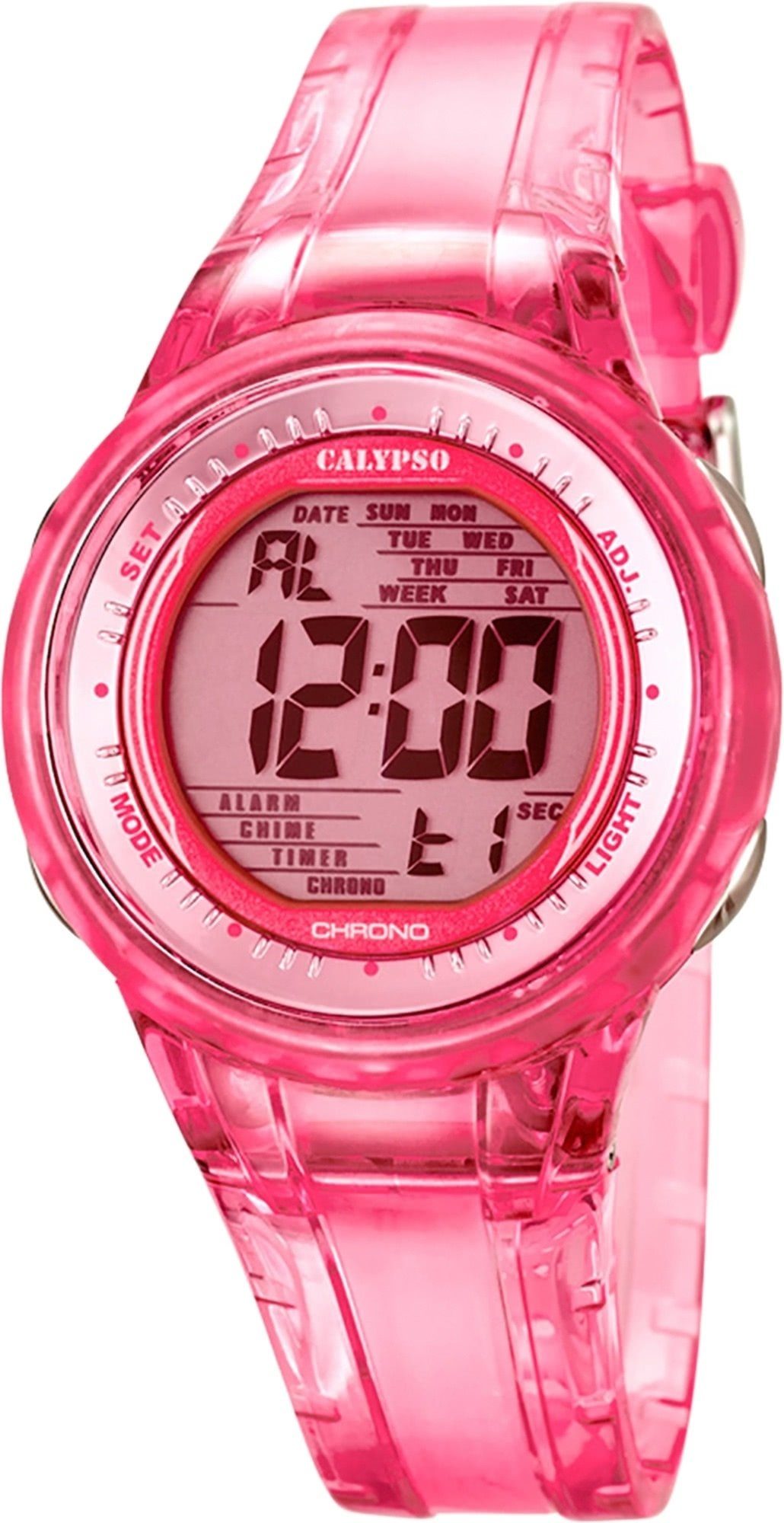 CALYPSO WATCHES Digitaluhr Calypso Damen Uhr K5688/2 Kunststoff PUR, Damen  Armbanduhr rund, PURarmband pink, Sport