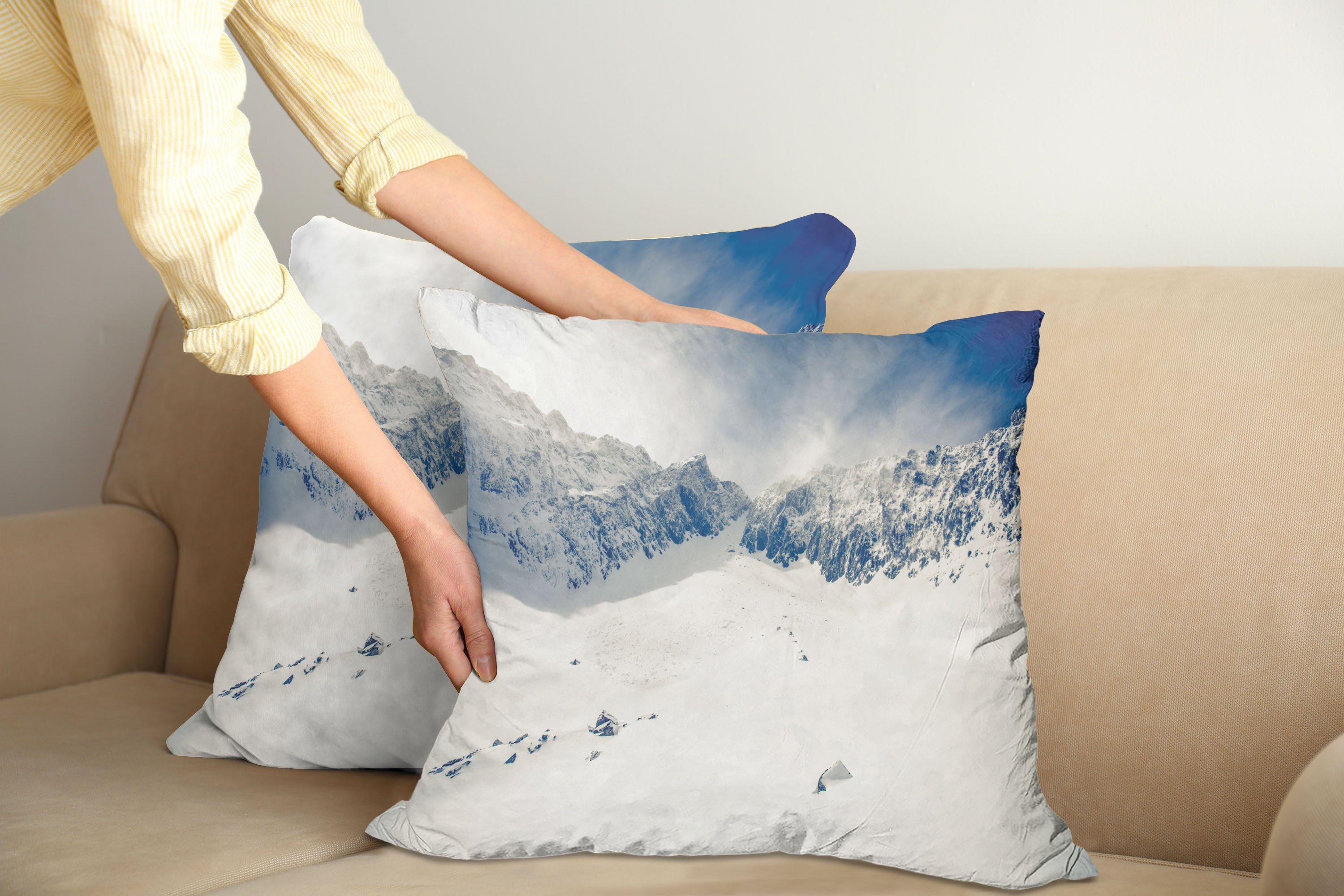 Kissenbezüge Modern Accent Doppelseitiger Natur Snowy Stück), Berge (2 Abakuhaus Winter Digitaldruck
