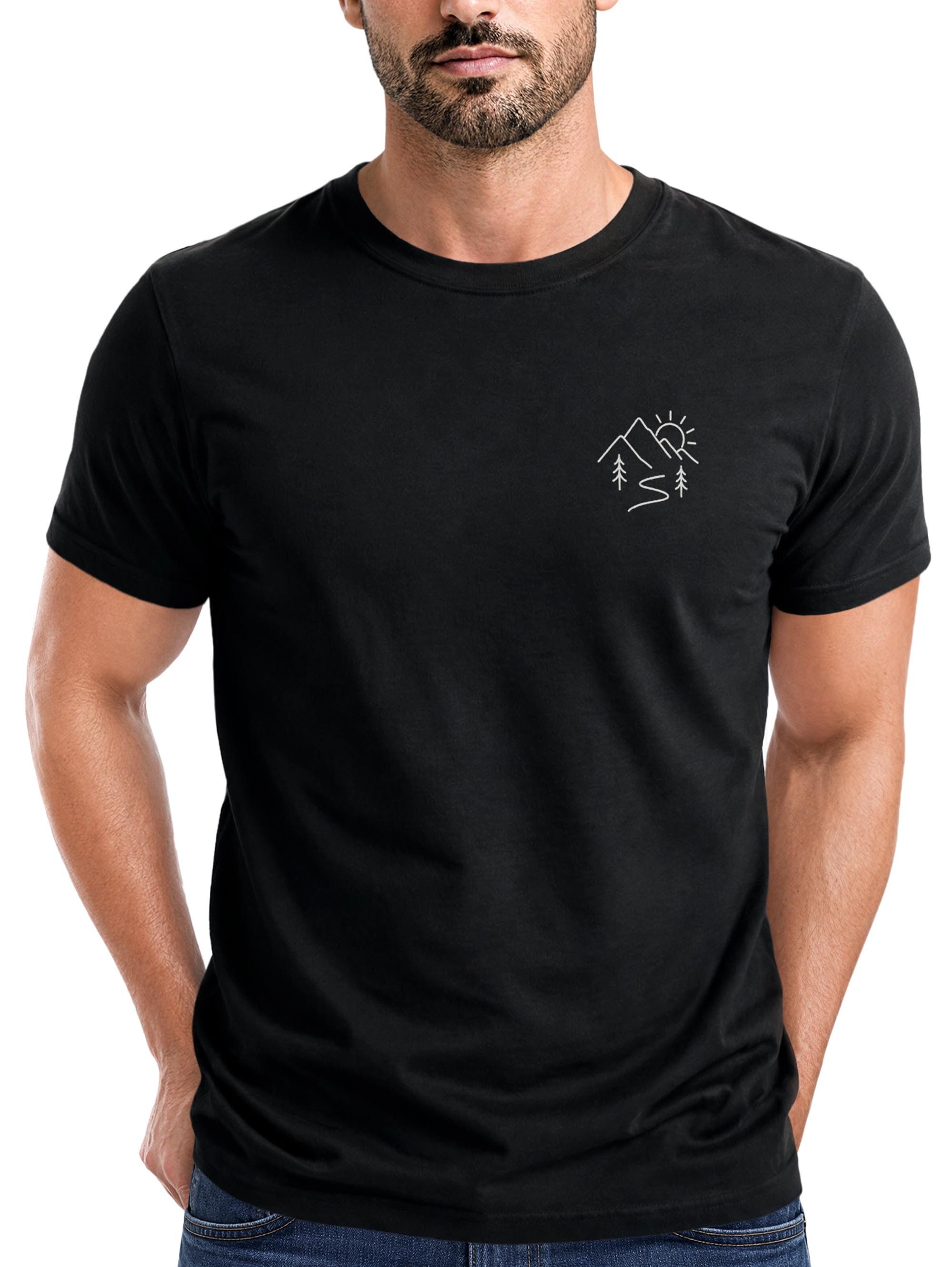 Neverless Print-Shirt Herren T-Shirt Frontprint - Berg Linie - Baumwollshirt Männer Fashion mit Print