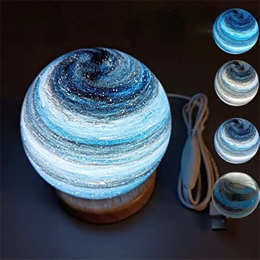 TUABUR Nachtlicht 3D-Mondglaslampe, Planet-Mini-Nachtlicht mit Holzständer