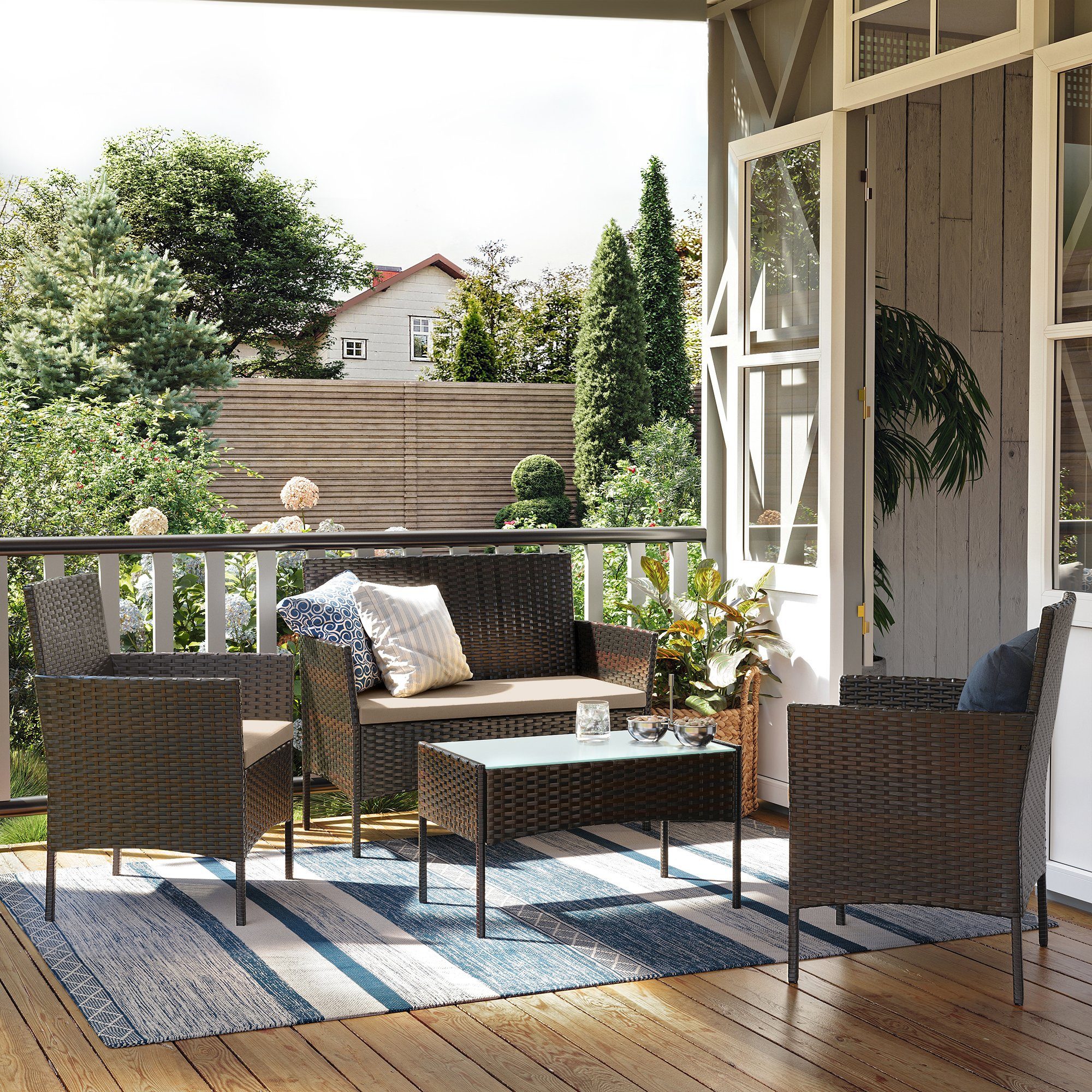 SONGMICS Gartenlounge-Set, (4-tlg., 2 Gartenstuhl, 1 günstig online kaufen