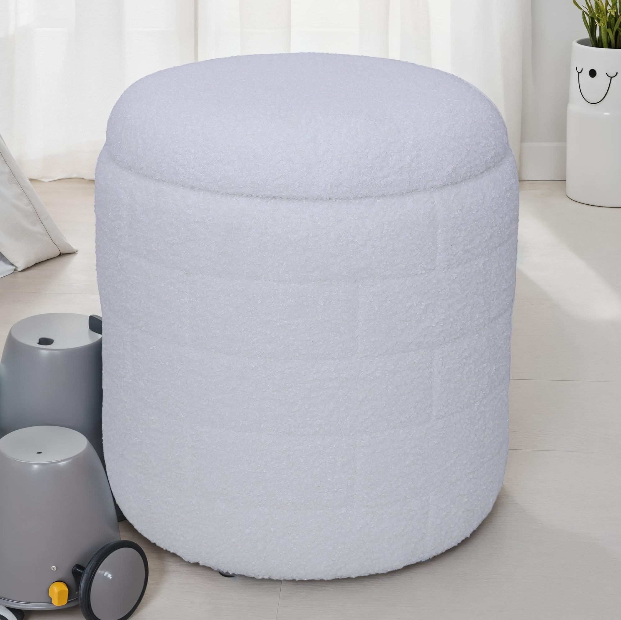 FINEBUY Stauraumhocker FB111231 Sitzhocker Stoffhocker 40 cm Weiß rund abnehmbarer Deckel (40 cm, Hocker mit Stauraum Rund Modern), Dekohocker Weiß Stoff, Sitzhocker Gepolstert