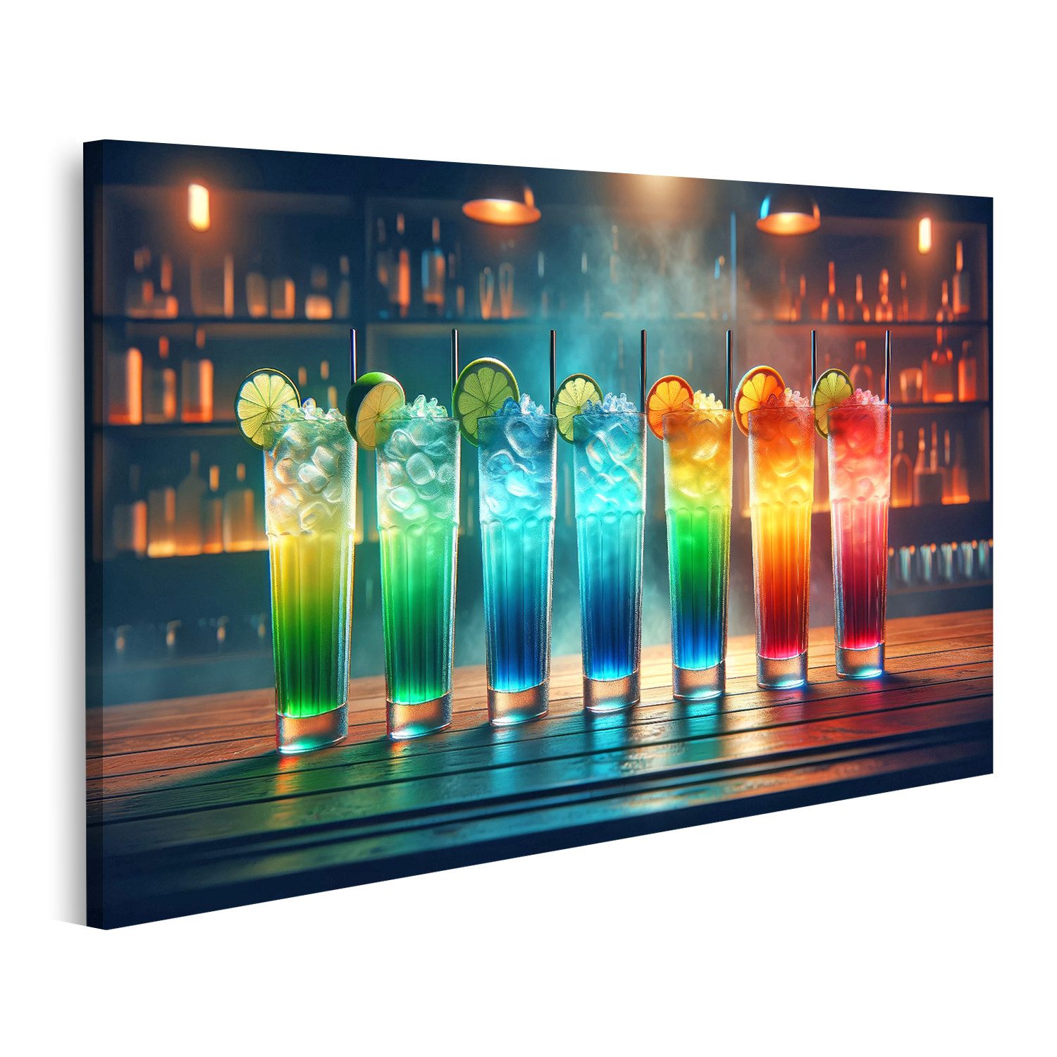 islandburner Leinwandbild Farbspiel im Glas: Fünf Cocktails nebeneinander k günstig online kaufen
